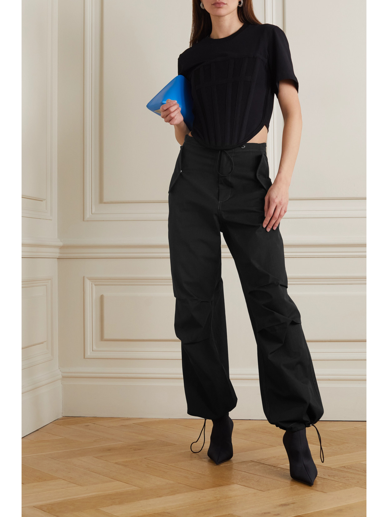 Dion Lee Toggle Parachute Cotton-blend Gabardine Straight-leg Cargo Pants In Black