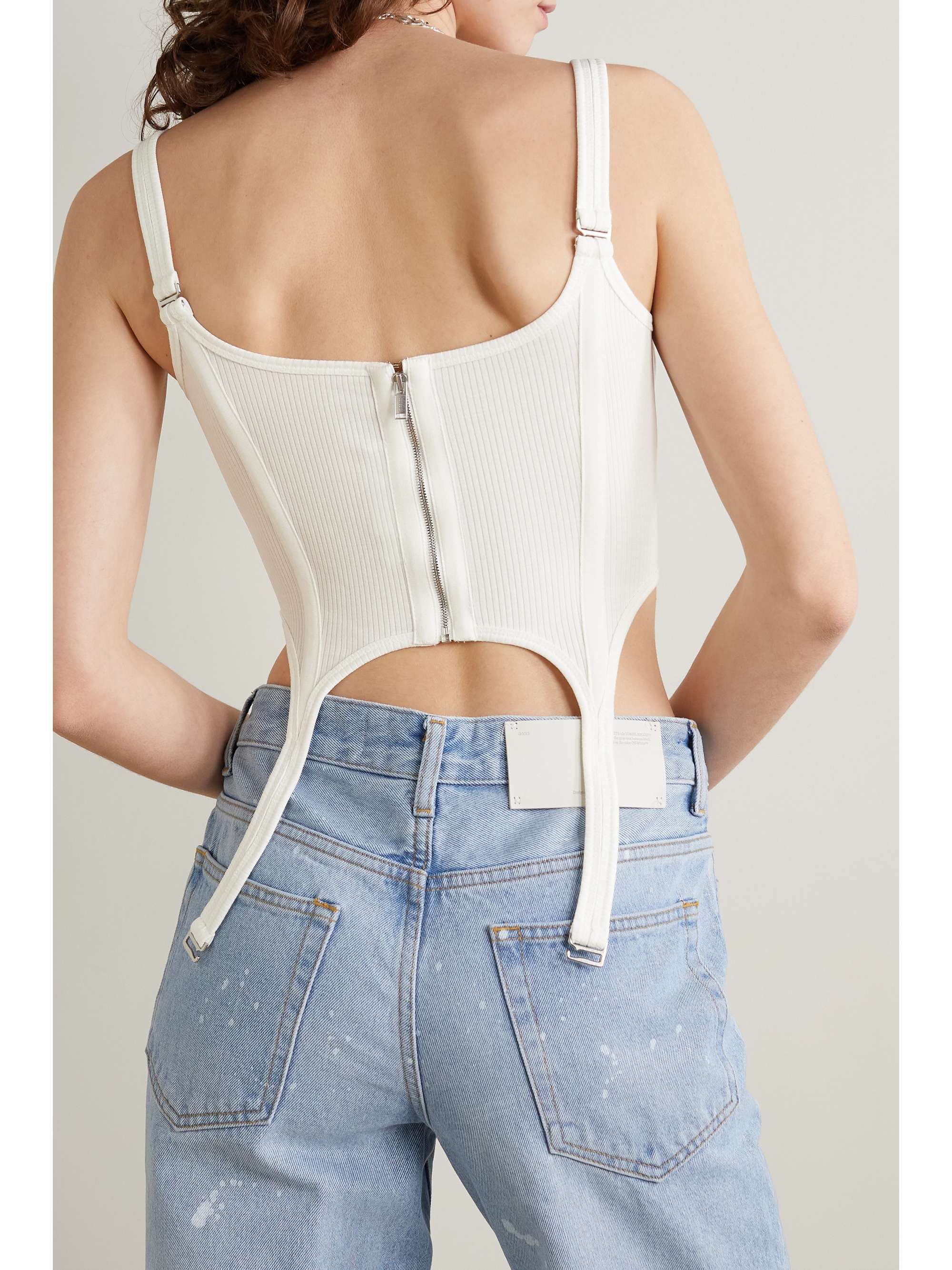 DION LEE Combat canvas-paneled ribbed stretch-cotton jersey tank