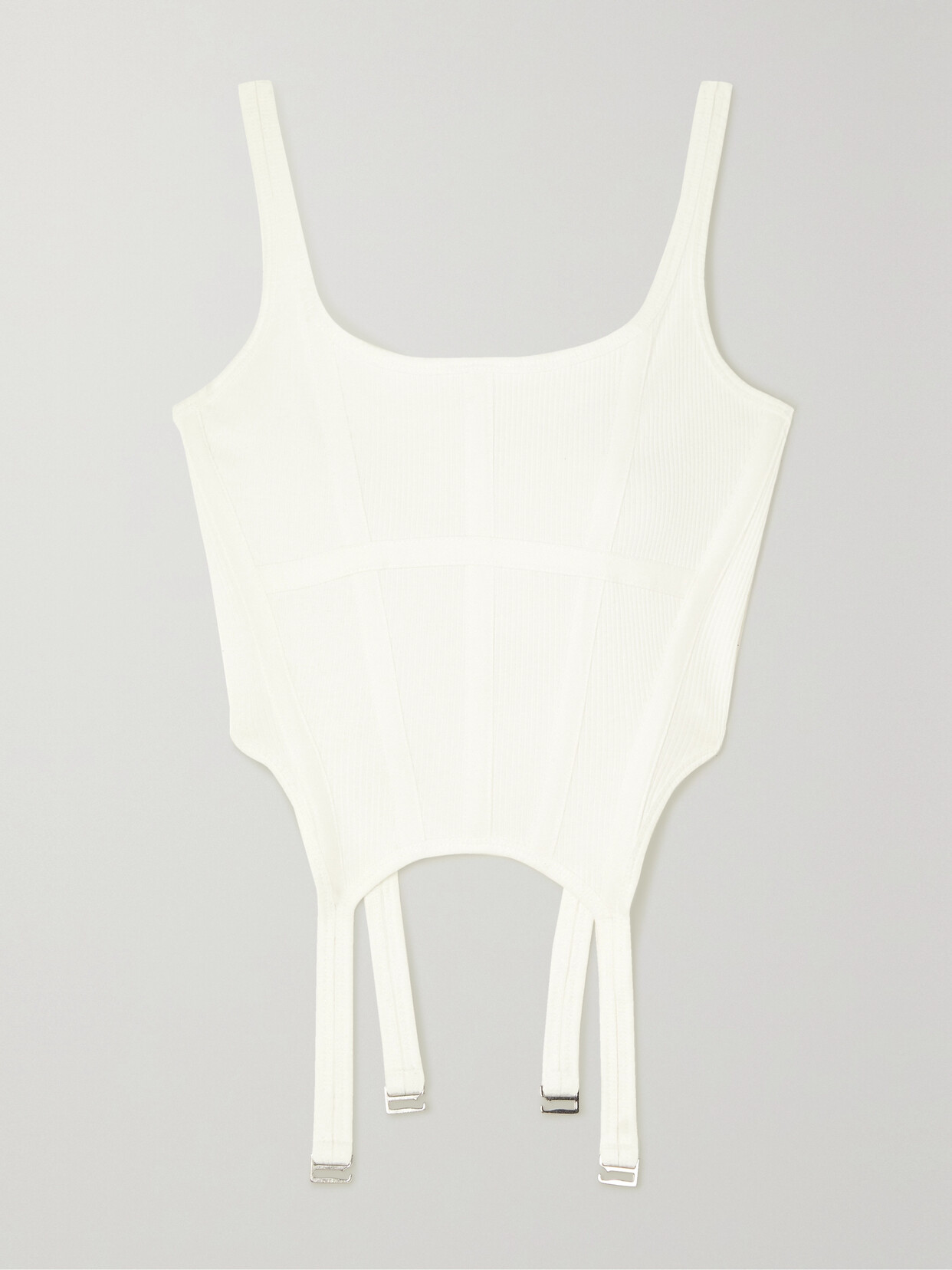 Dion Lee Combat Grosgrain-trimmed Ribbed Stretch-cotton Jersey Tank In Ivory