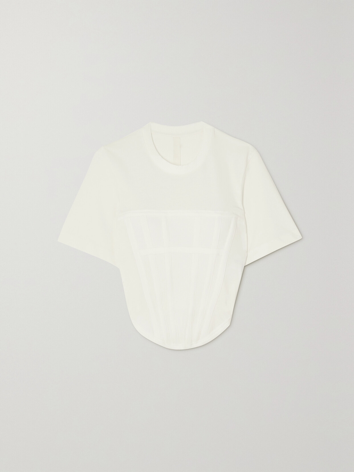 Dion Lee - Cropped Grosgrain-trimmed Ribbed Stretch-cotton Jersey T-shirt - Ivory