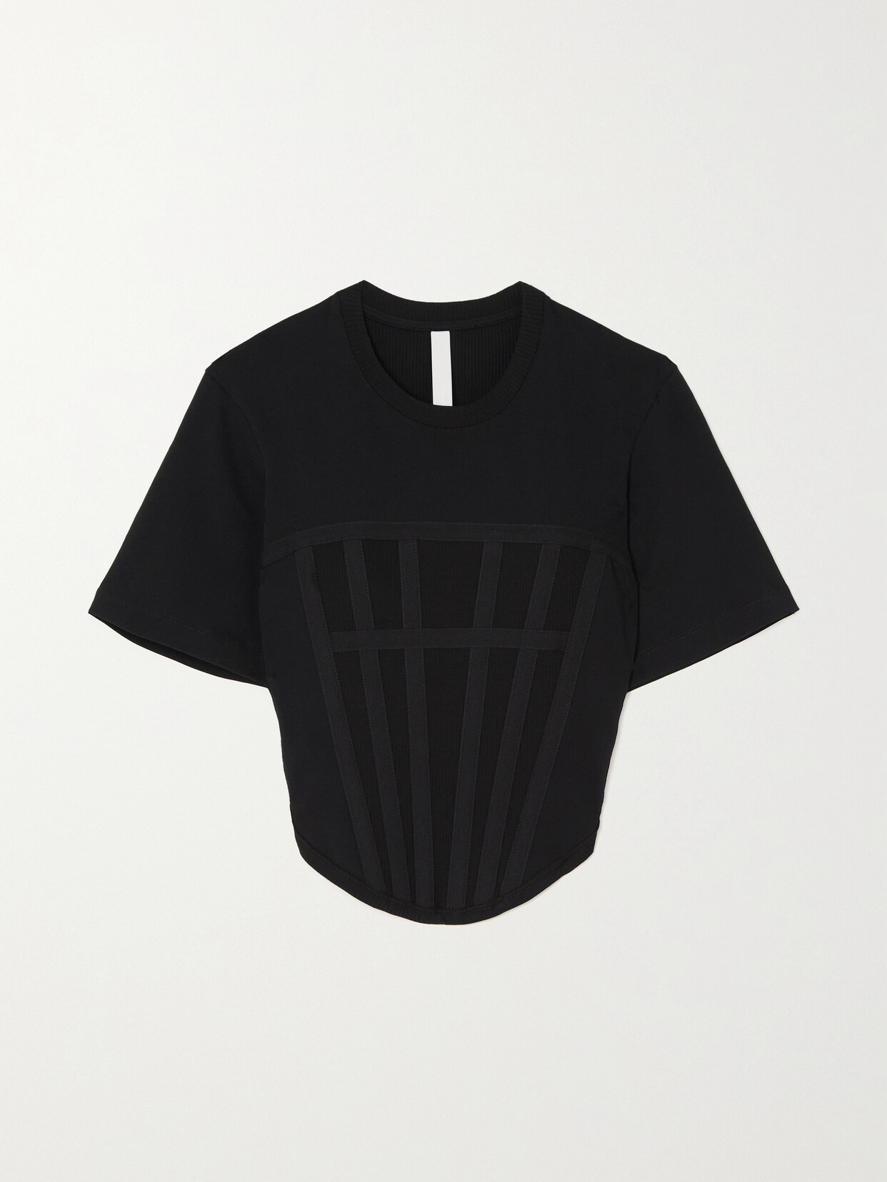 Dion Lee - Cropped Grosgrain-trimmed Ribbed Stretch-cotton Jersey T-shirt - Black