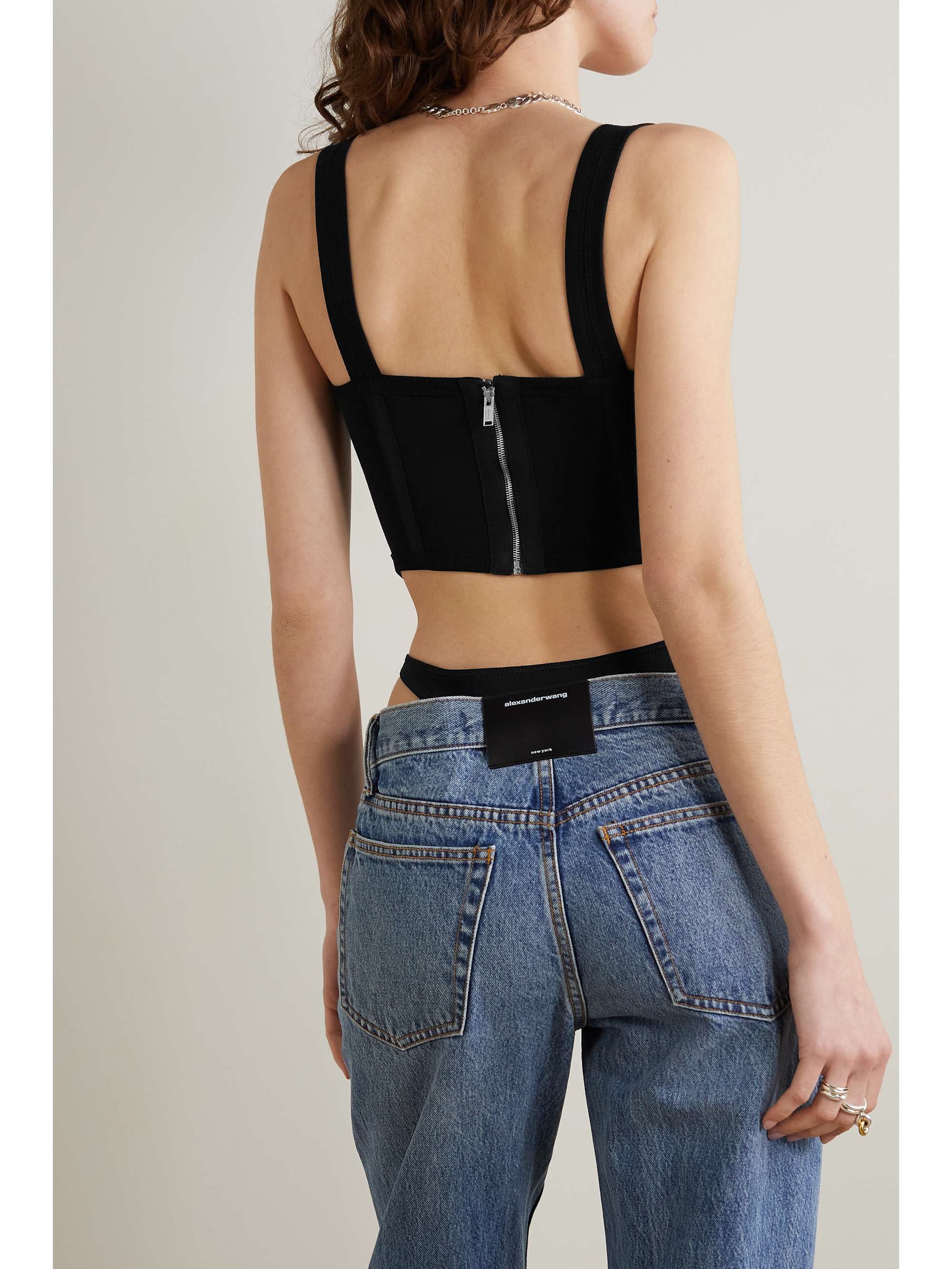 DION LEE Canvas-trimmed knitted cotton bustier top | NET-A-PORTER