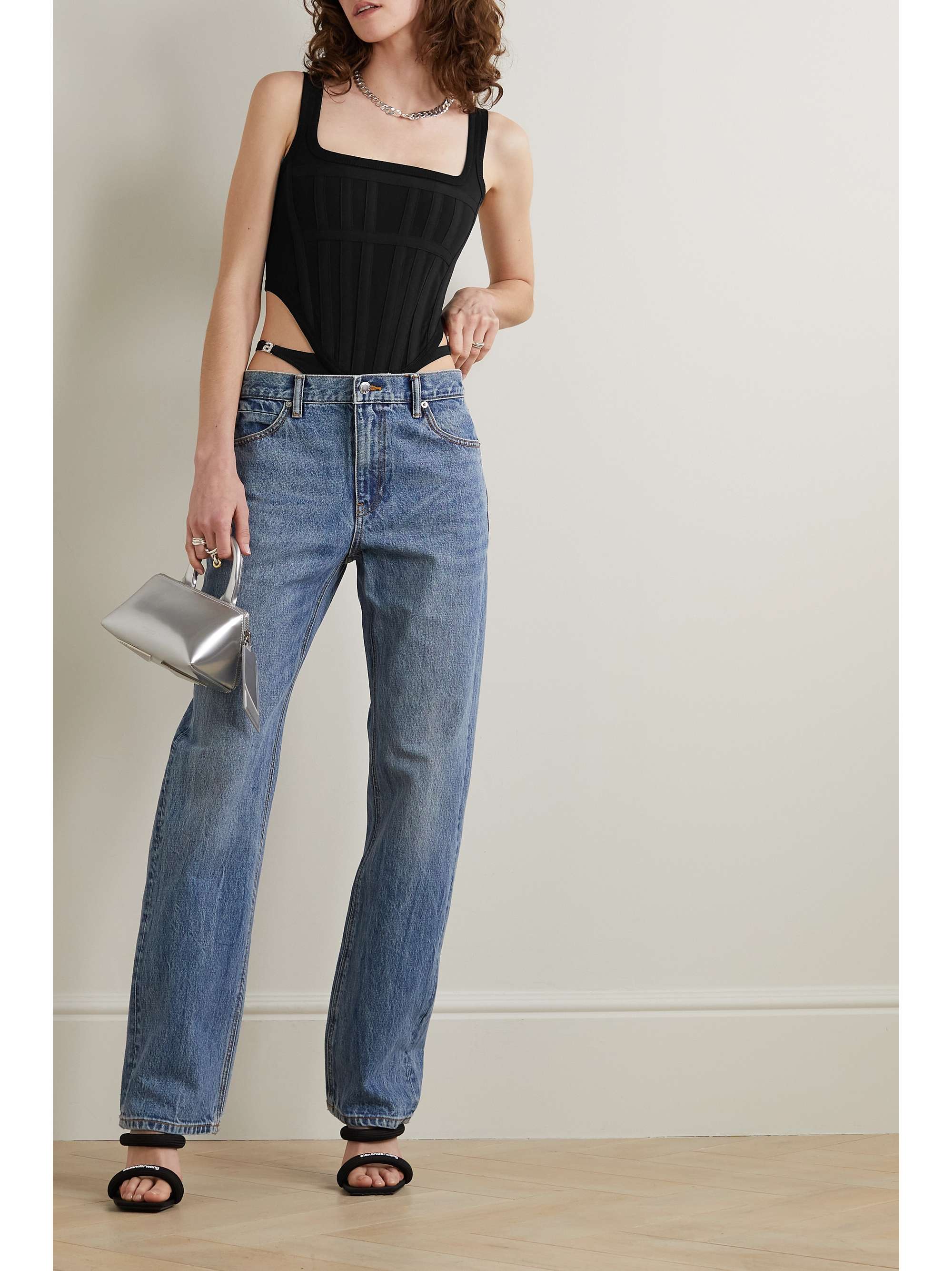 DION LEE ニットコットン クロップドビスチェトップス キャンバストリム