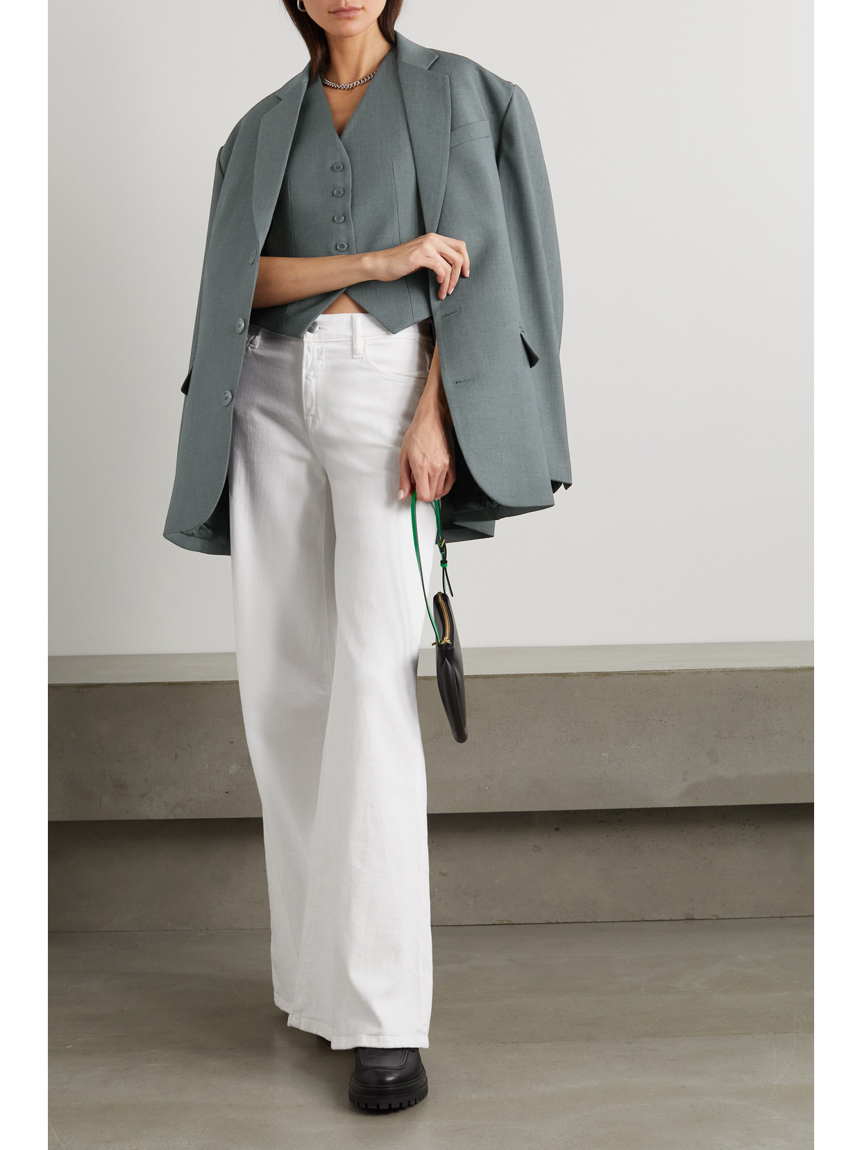 The Frankie Shop Gelso Grain De Poudre And Satin Vest In Gray