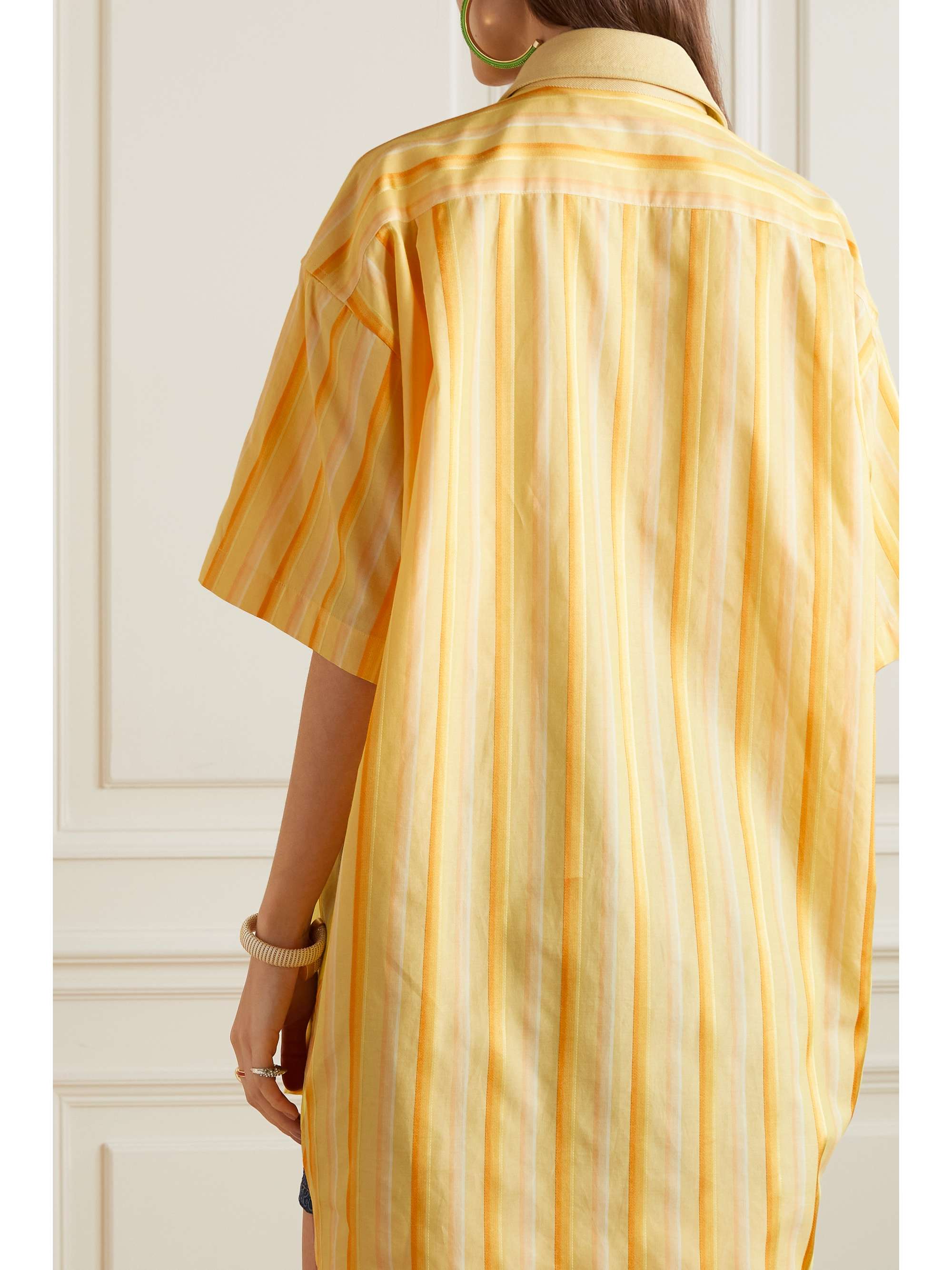 ETRO Oversized embroidered striped cotton and silk-blend shirt