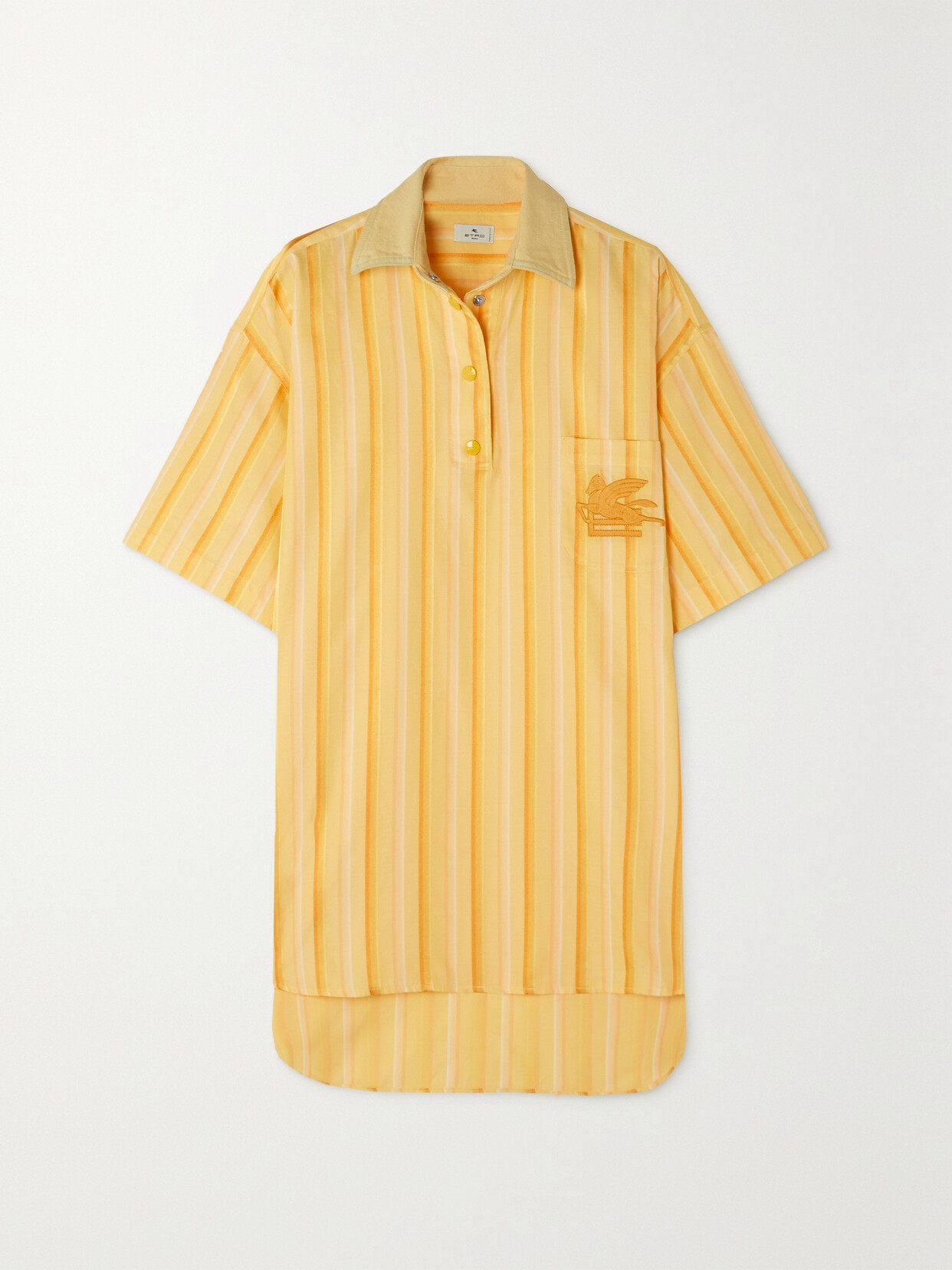 Etro - Oversized Embroidered Striped Cotton And Silk-blend Shirt - Yellow