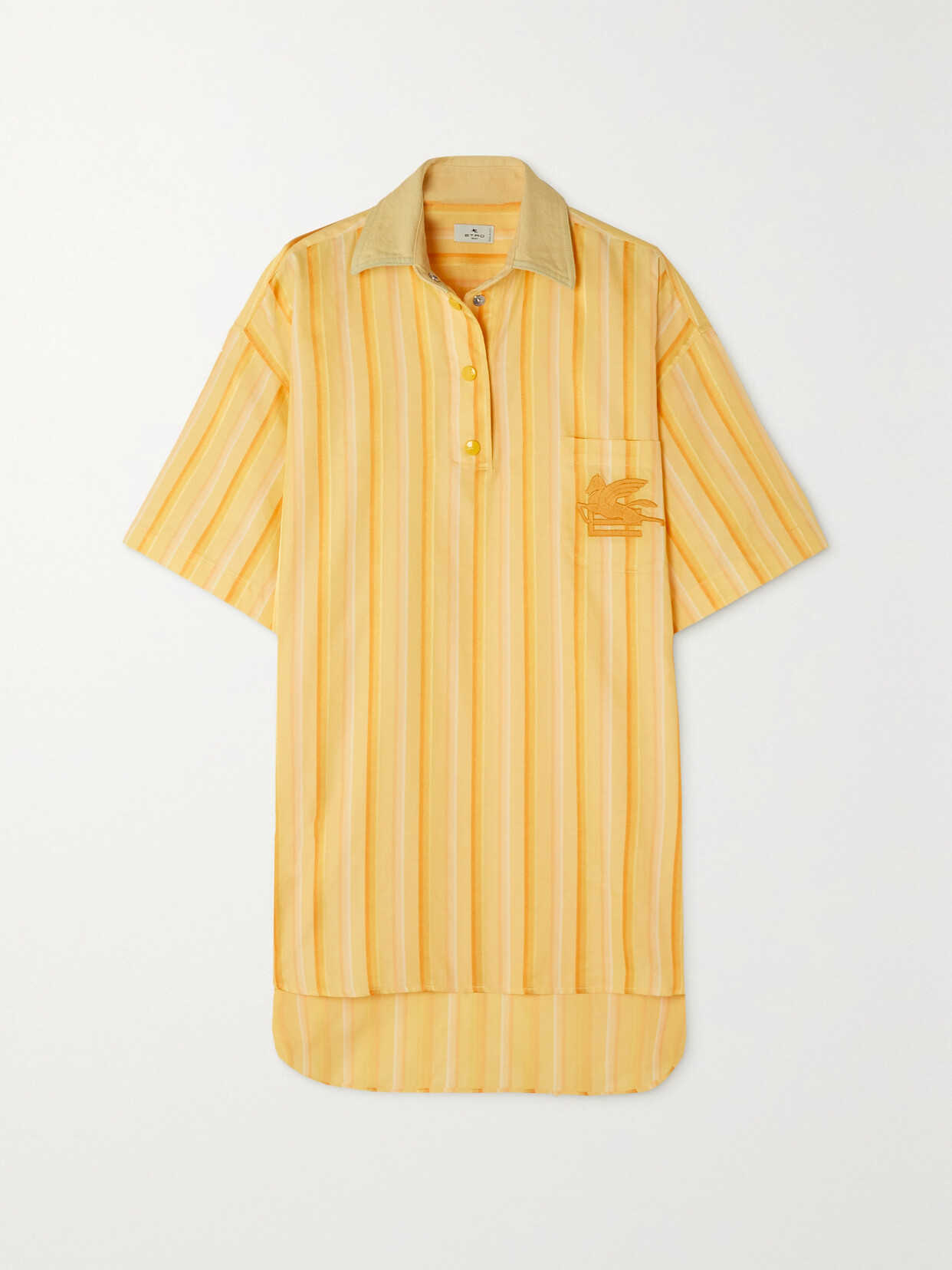 Etro - Oversized Embroidered Striped Cotton And Silk-blend Shirt - Yellow