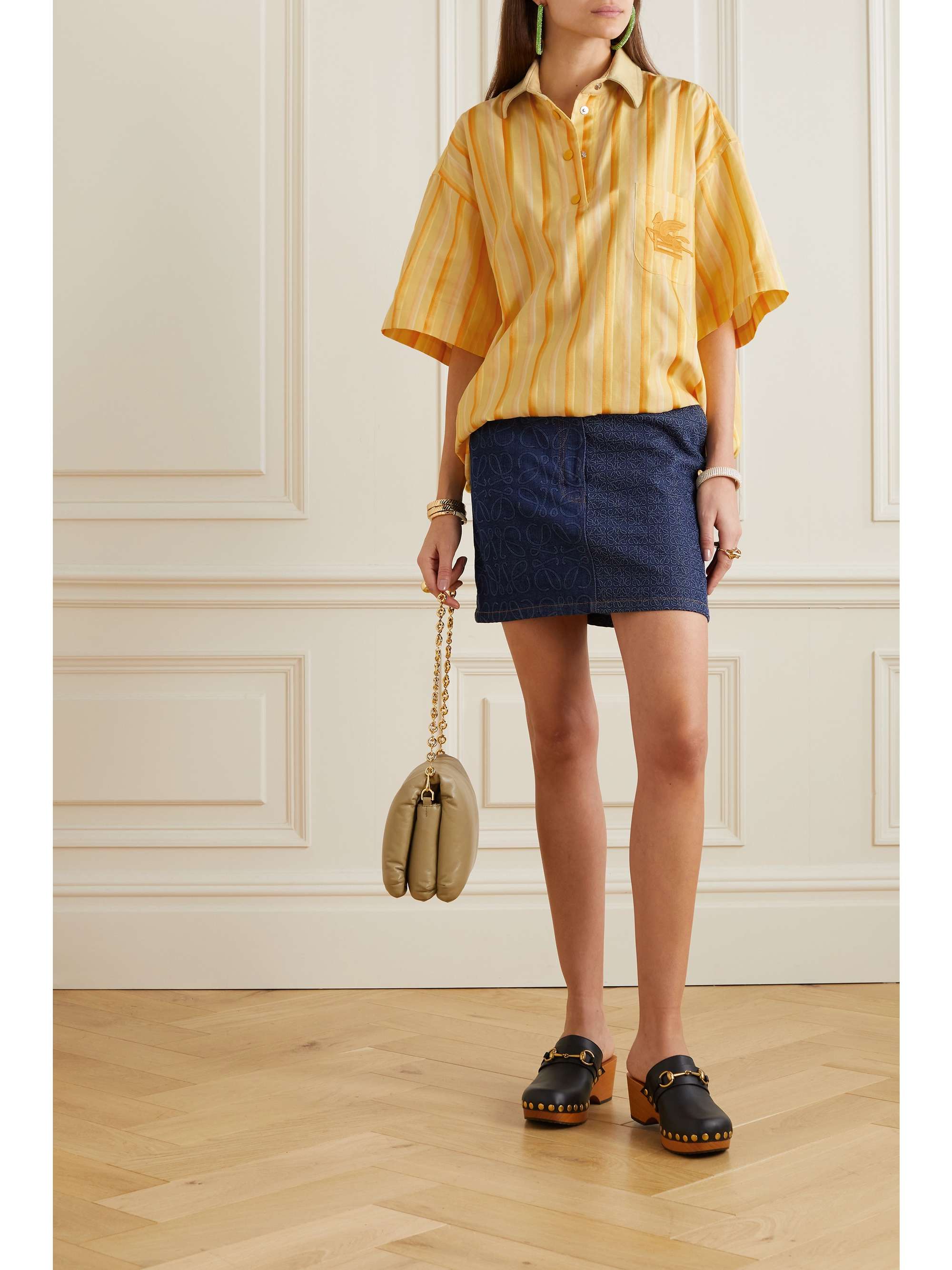 ETRO Oversized embroidered striped cotton and silk-blend shirt