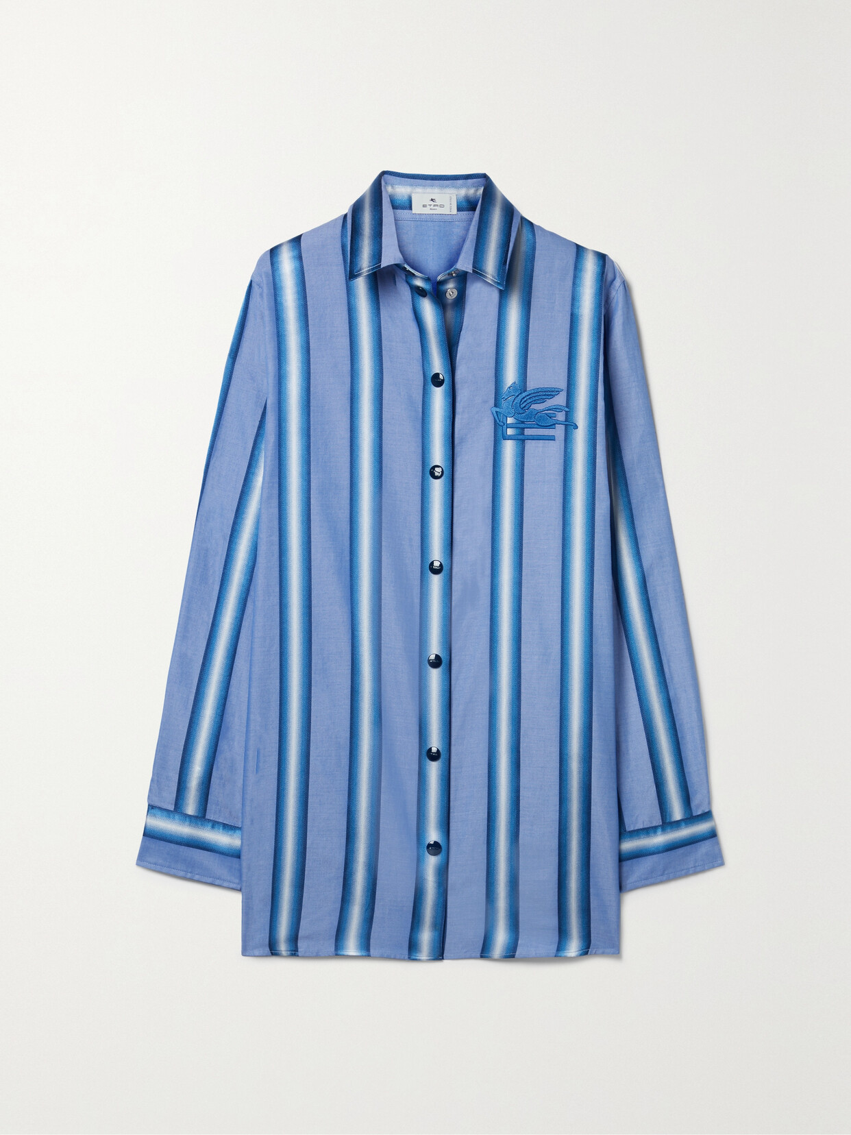 Etro - Embroidered Striped Cotton And Silk-blend Shirt - Blue