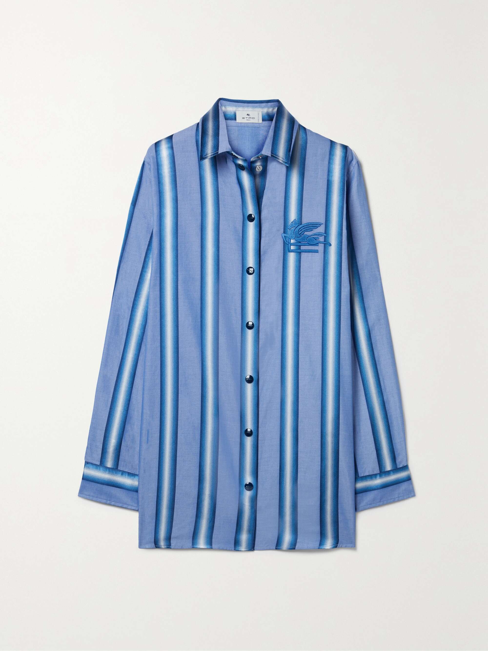 ETRO Embroidered striped cotton and silk-blend shirt | NET-A-PORTER