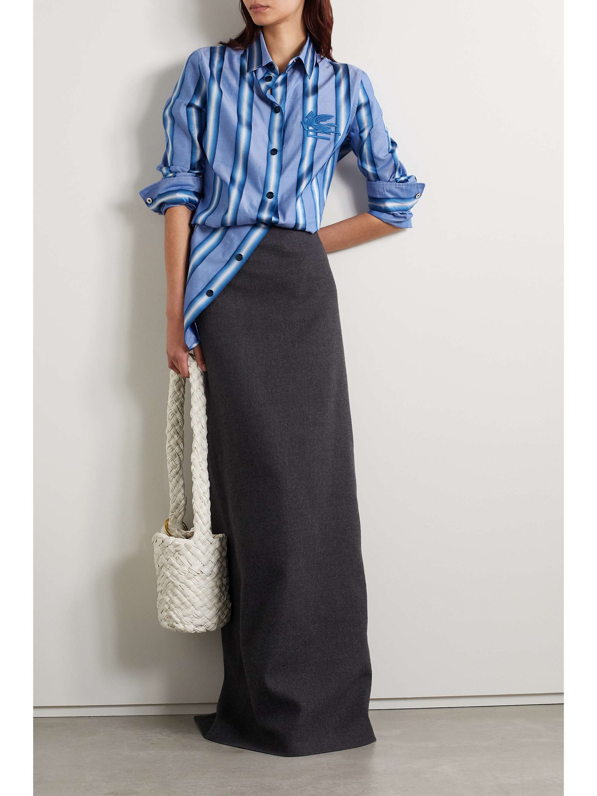 ETRO Embroidered striped cotton and silk-blend shirt