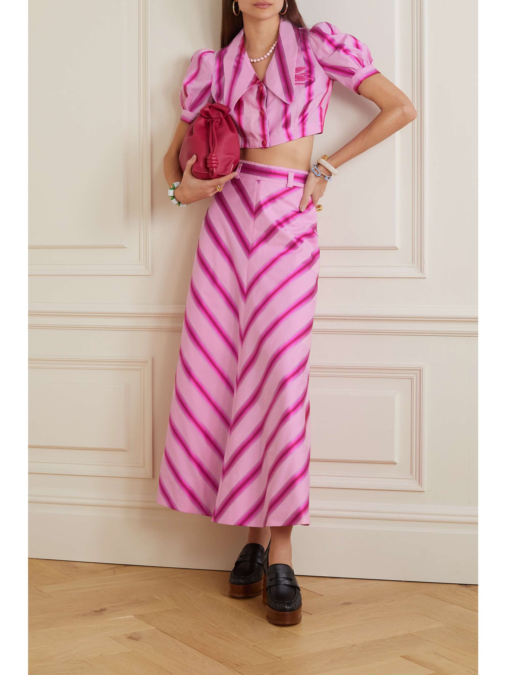 ETRO Striped cotton and silk-blend midi skirt