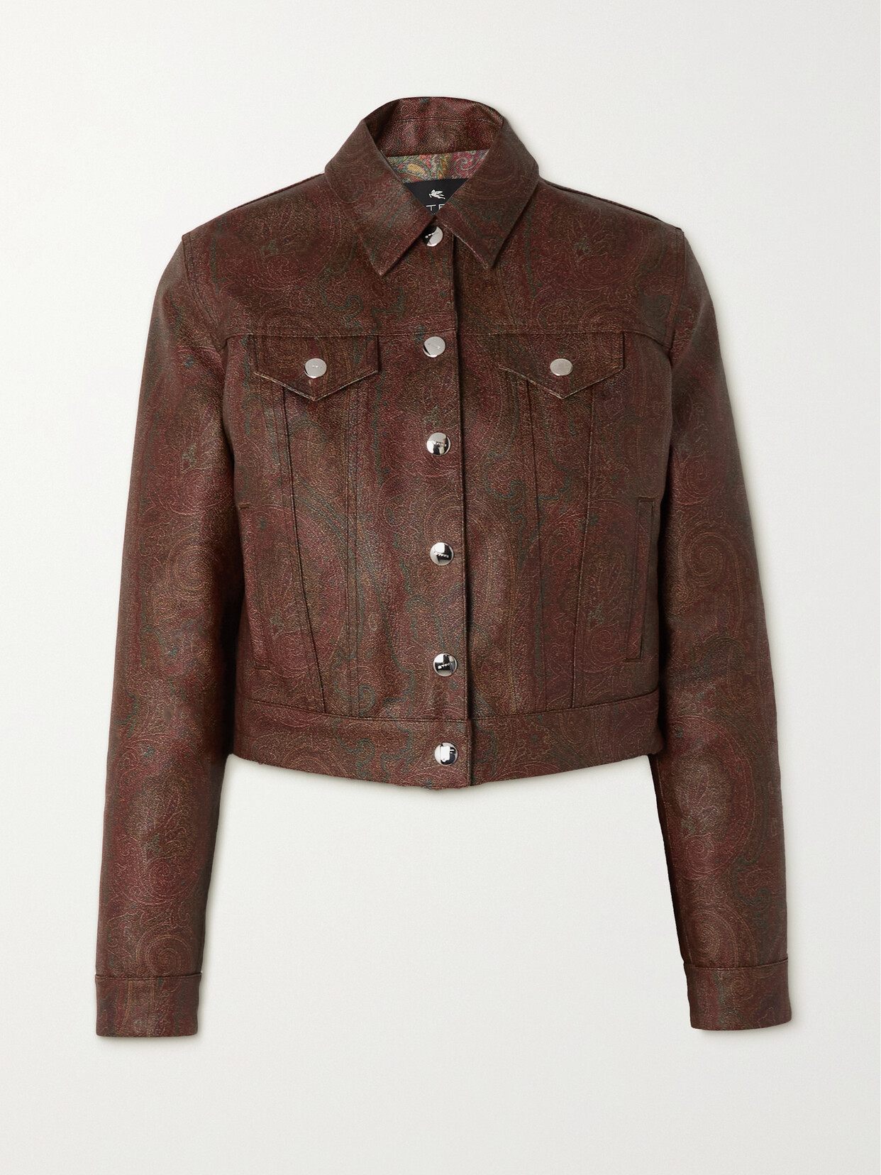 Etro - Cropped Paisley-print Coated Cotton-blend Canvas Jacket - Brown