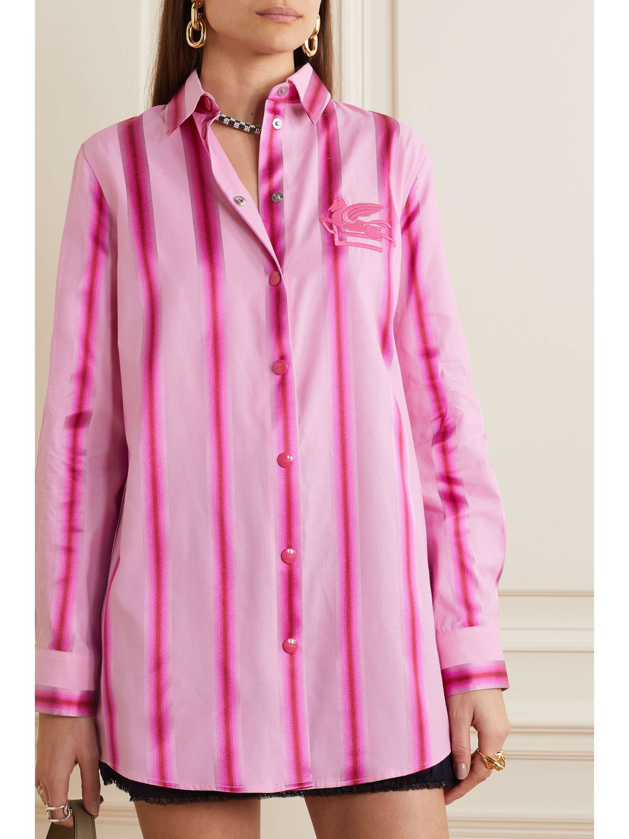 ETRO Embroidered striped cotton and silk-blend shirt