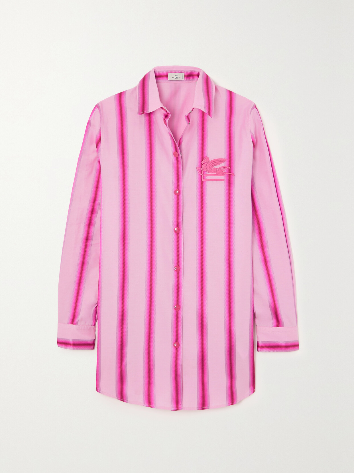 Etro - Embroidered Striped Cotton And Silk-blend Shirt - Pink