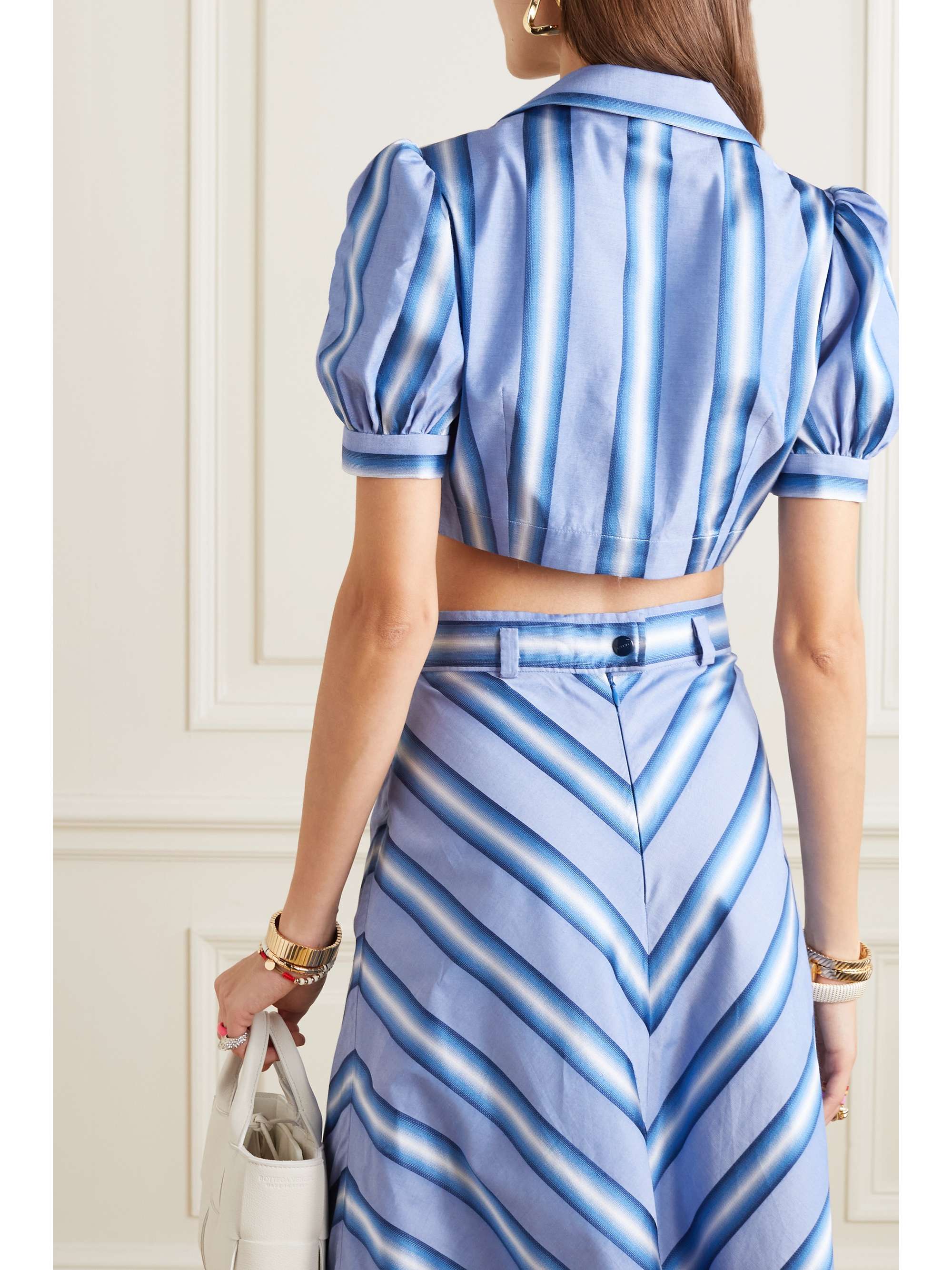 ETRO Cropped embroidered striped cotton and silk-blend shirt