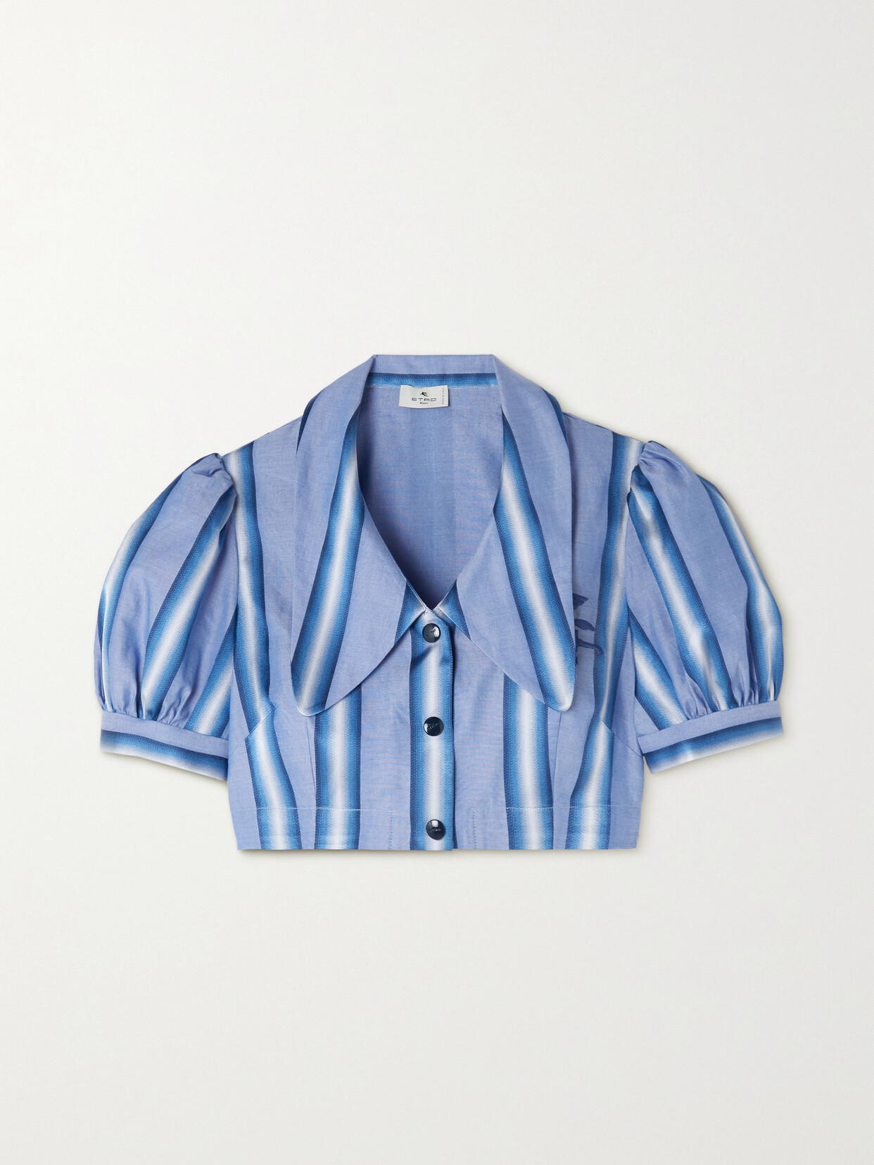 Etro - Cropped Embroidered Striped Cotton And Silk-blend Shirt - Blue