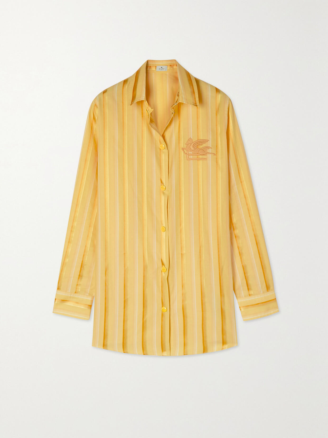 Etro - Embroidered Striped Cotton And Silk-blend Shirt - Yellow