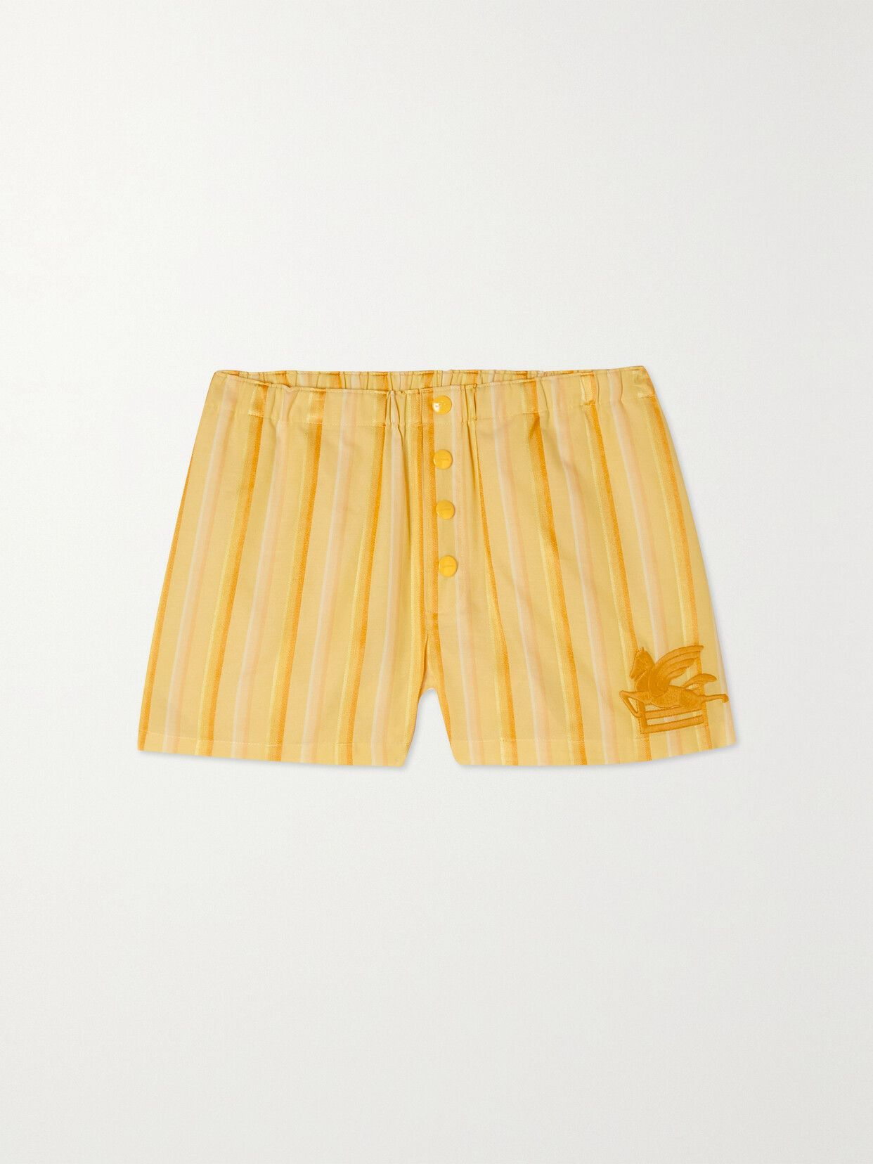 Etro - Embroidered Striped Cotton And Silk-blend Shorts - Yellow