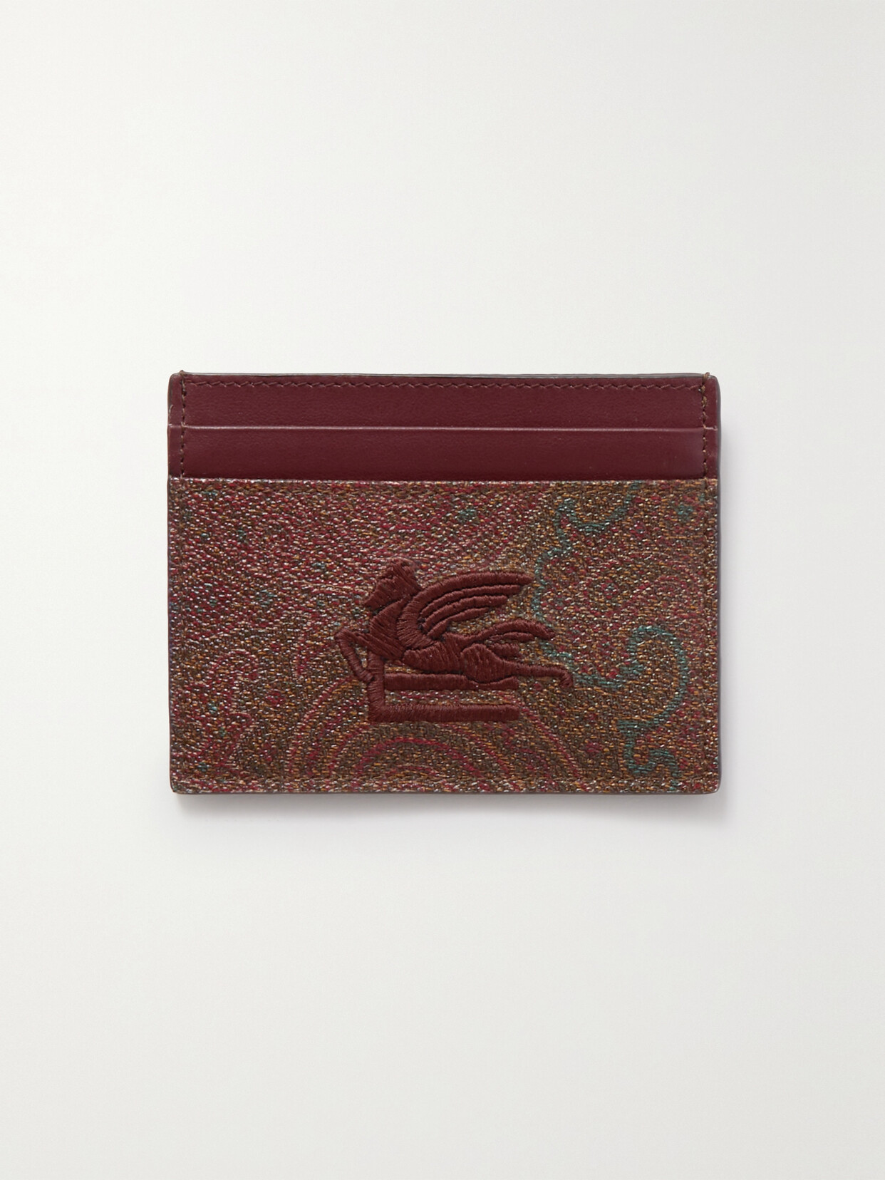 Etro - Smooth And Embroidered Paisley-print Textured-leather Cardholder - Brown