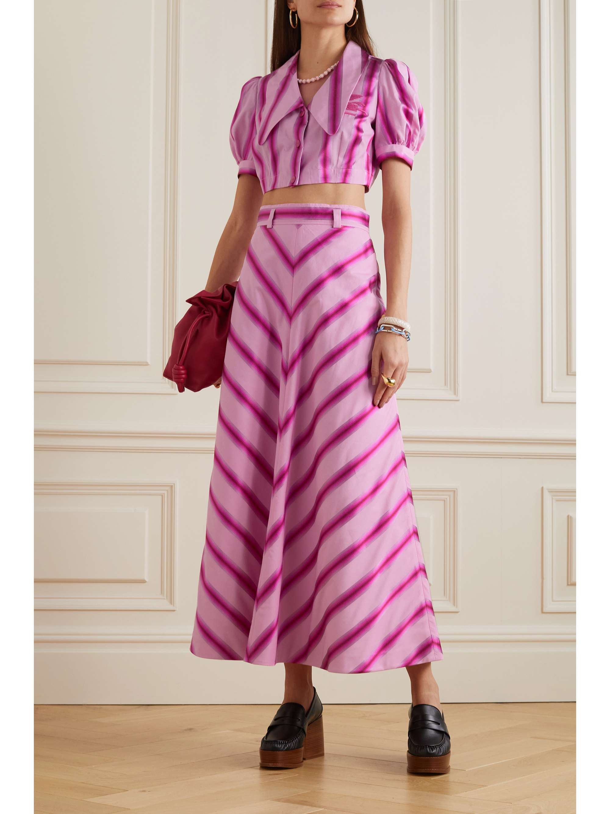 ETRO Cropped embroidered striped cotton and silk-blend shirt
