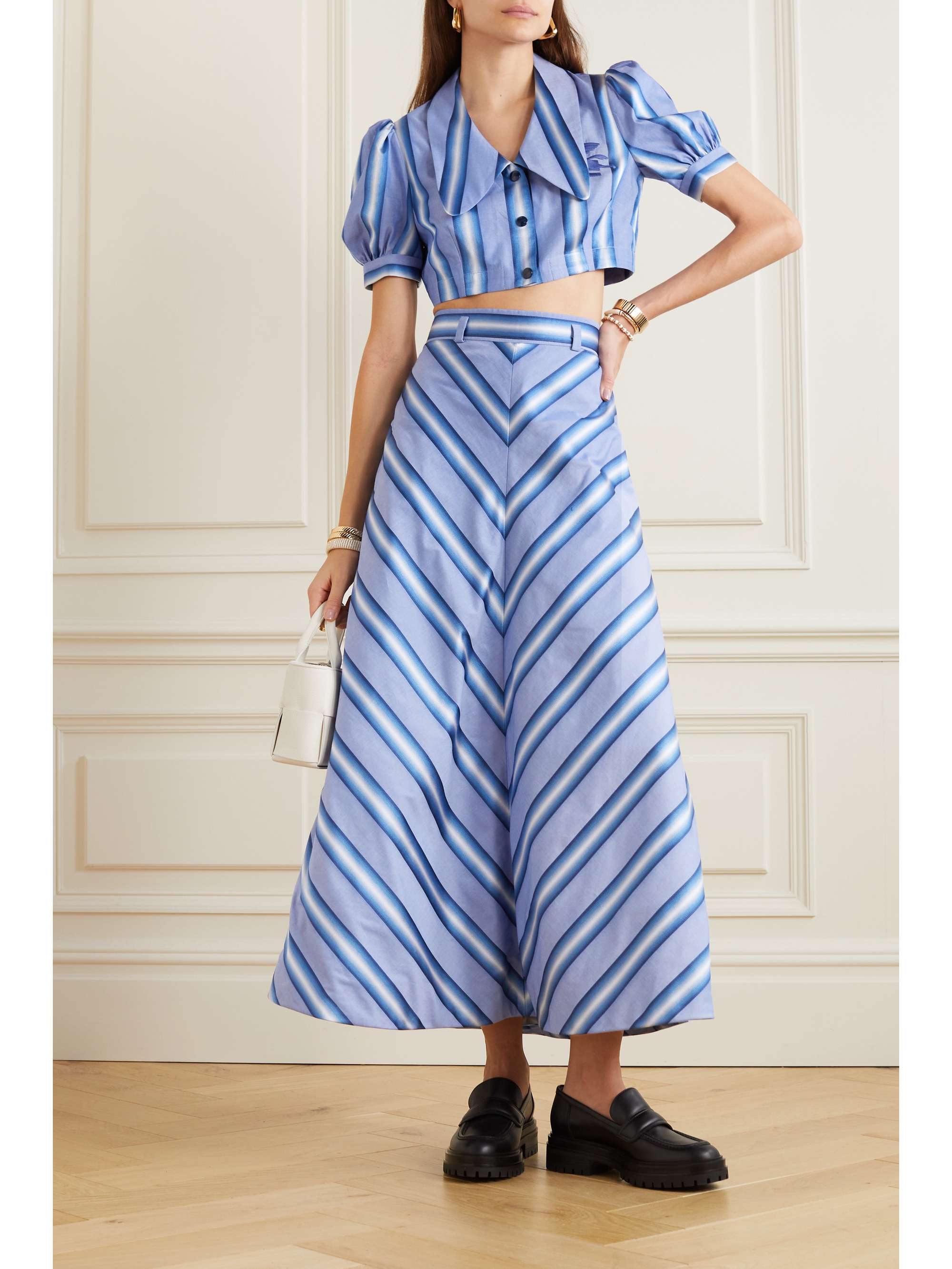 ETRO Striped cotton and silk-blend midi skirt