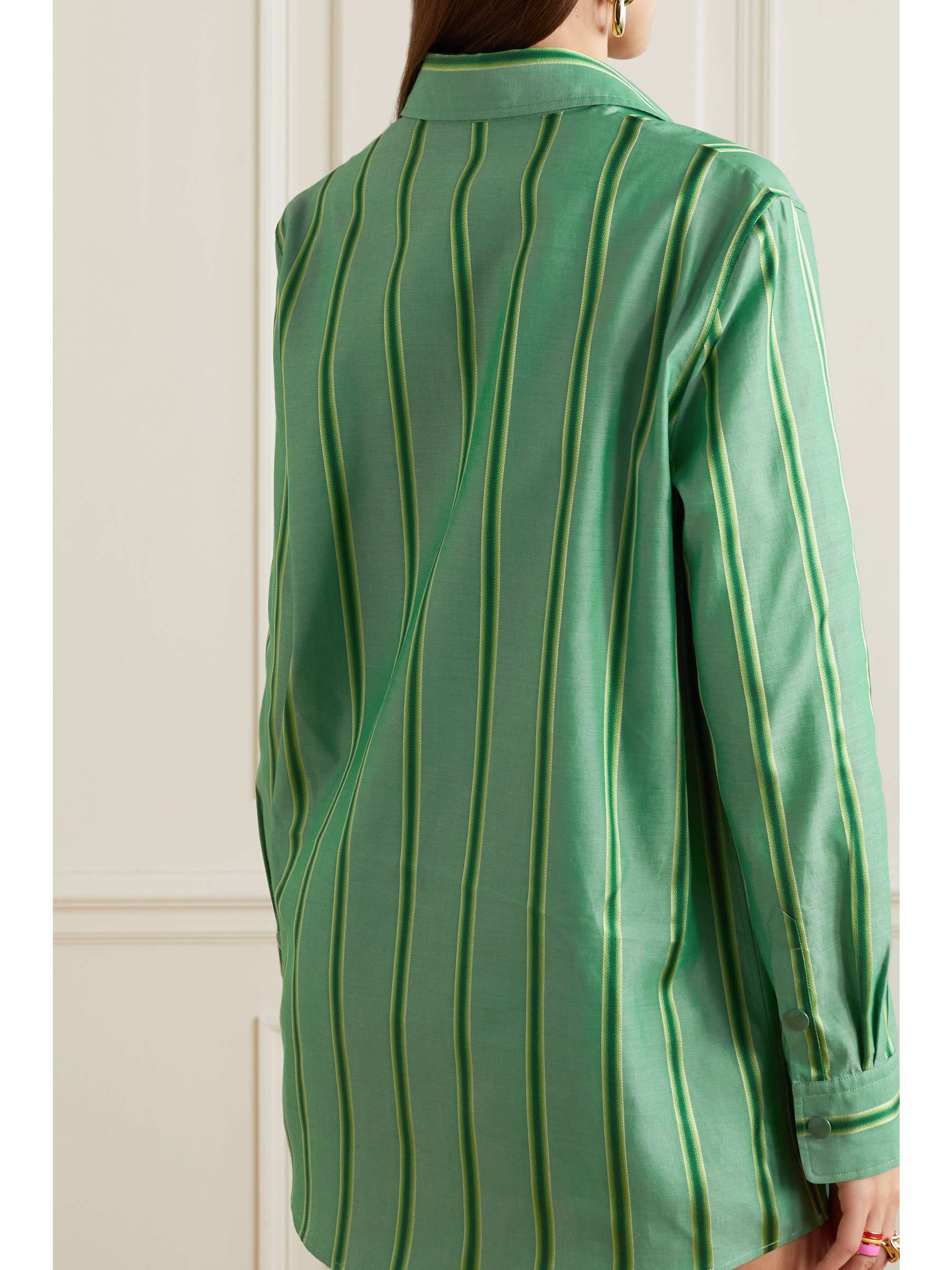 ETRO Embroidered striped cotton and silk-blend shirt