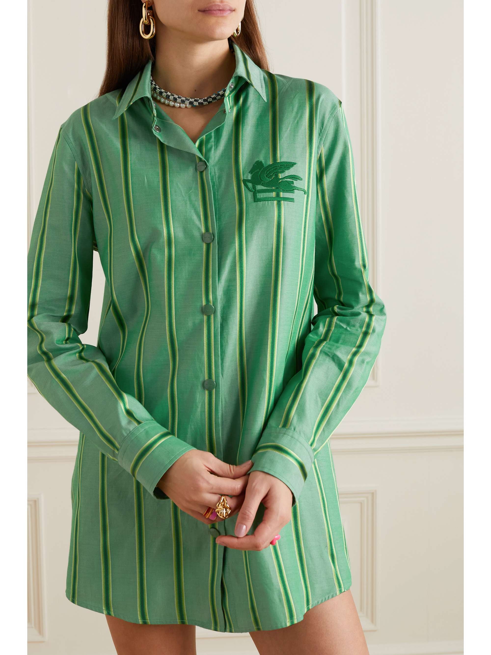 ETRO Embroidered striped cotton and silk-blend shirt