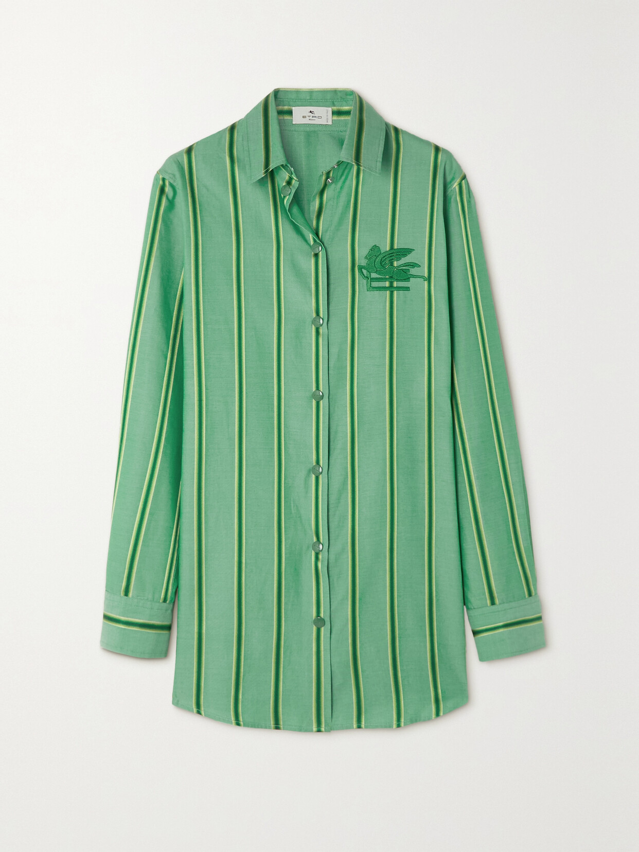 Etro - Embroidered Striped Cotton And Silk-blend Shirt - Green