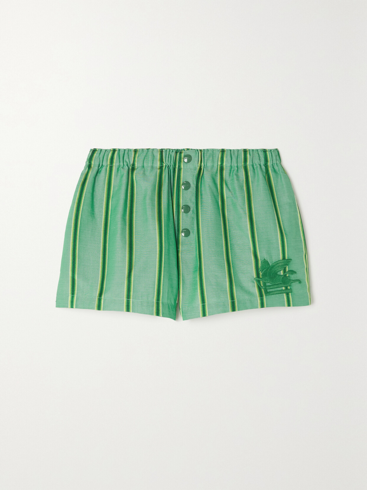 Etro - Embroidered Striped Cotton And Silk-blend Shorts - Green