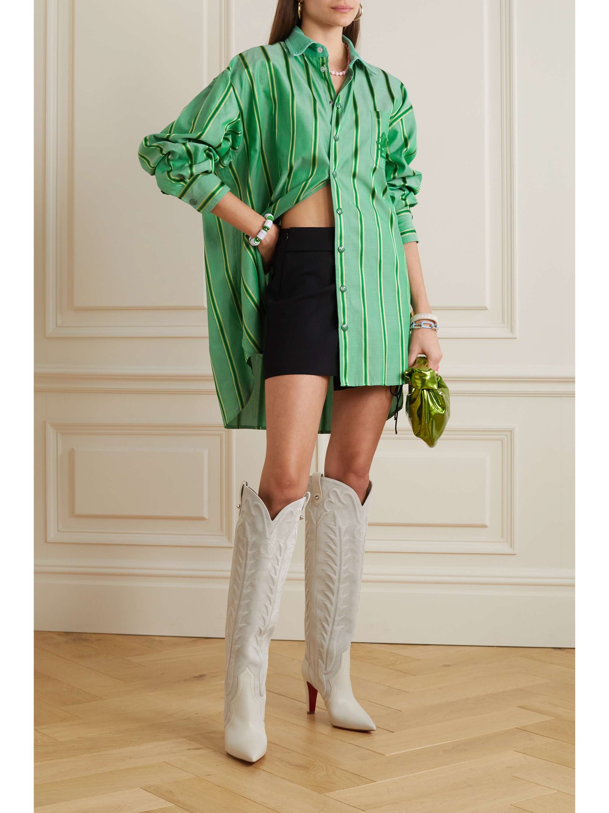 ETRO Oversized embroidered striped cotton and silk-blend shirt