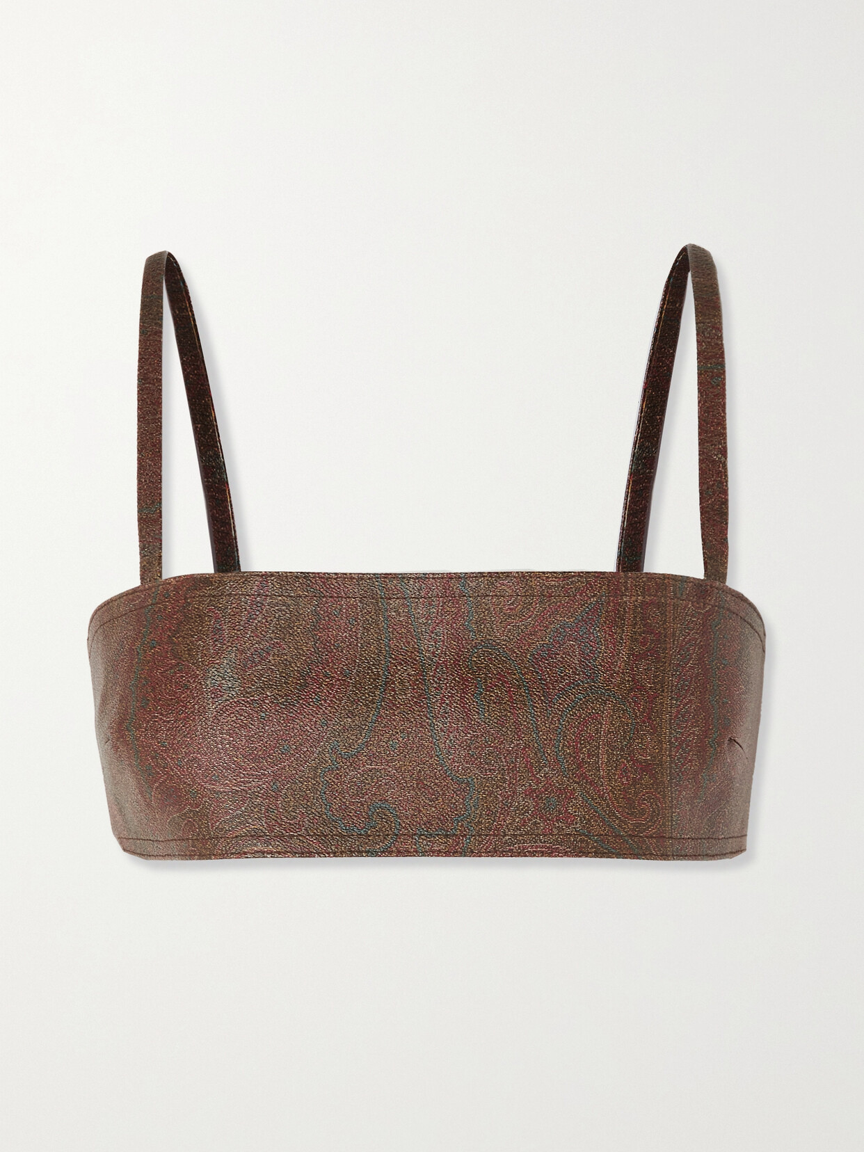 Etro - Appliquéd Paisley-print Faux Leather Bralette - Brown