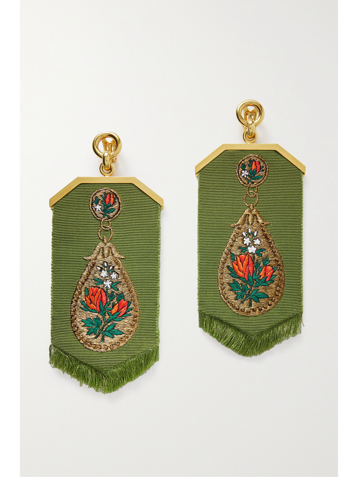 Etro - Cotton-blend And Gold-tone Clip Earrings - Green