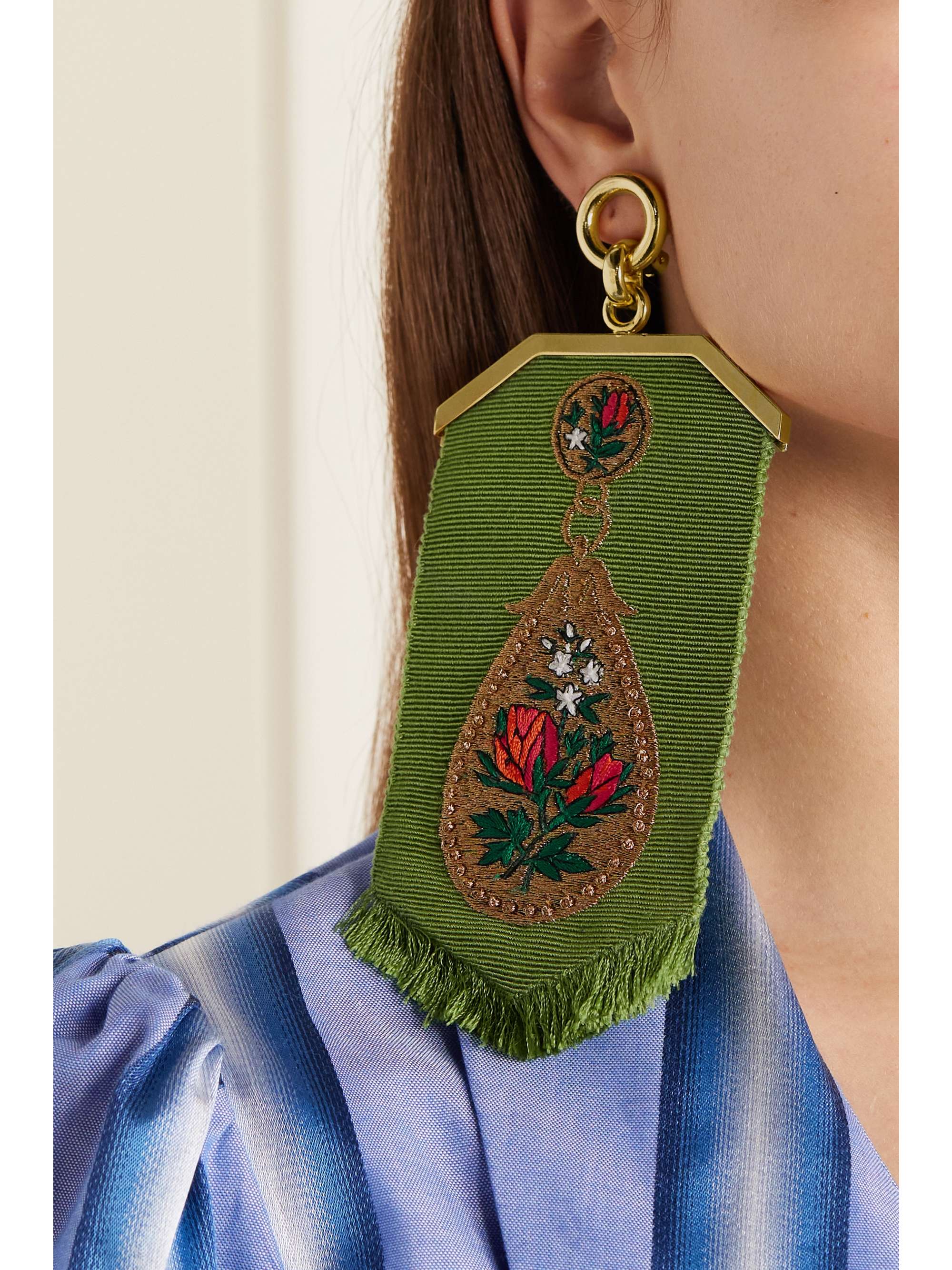 ETRO Cotton-blend and gold-tone clip earrings