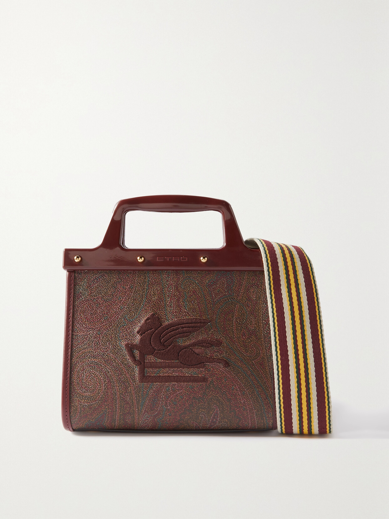 Etro - Embroidered Leather-trimmed Paisley-print Coated-canvas Tote - Brown