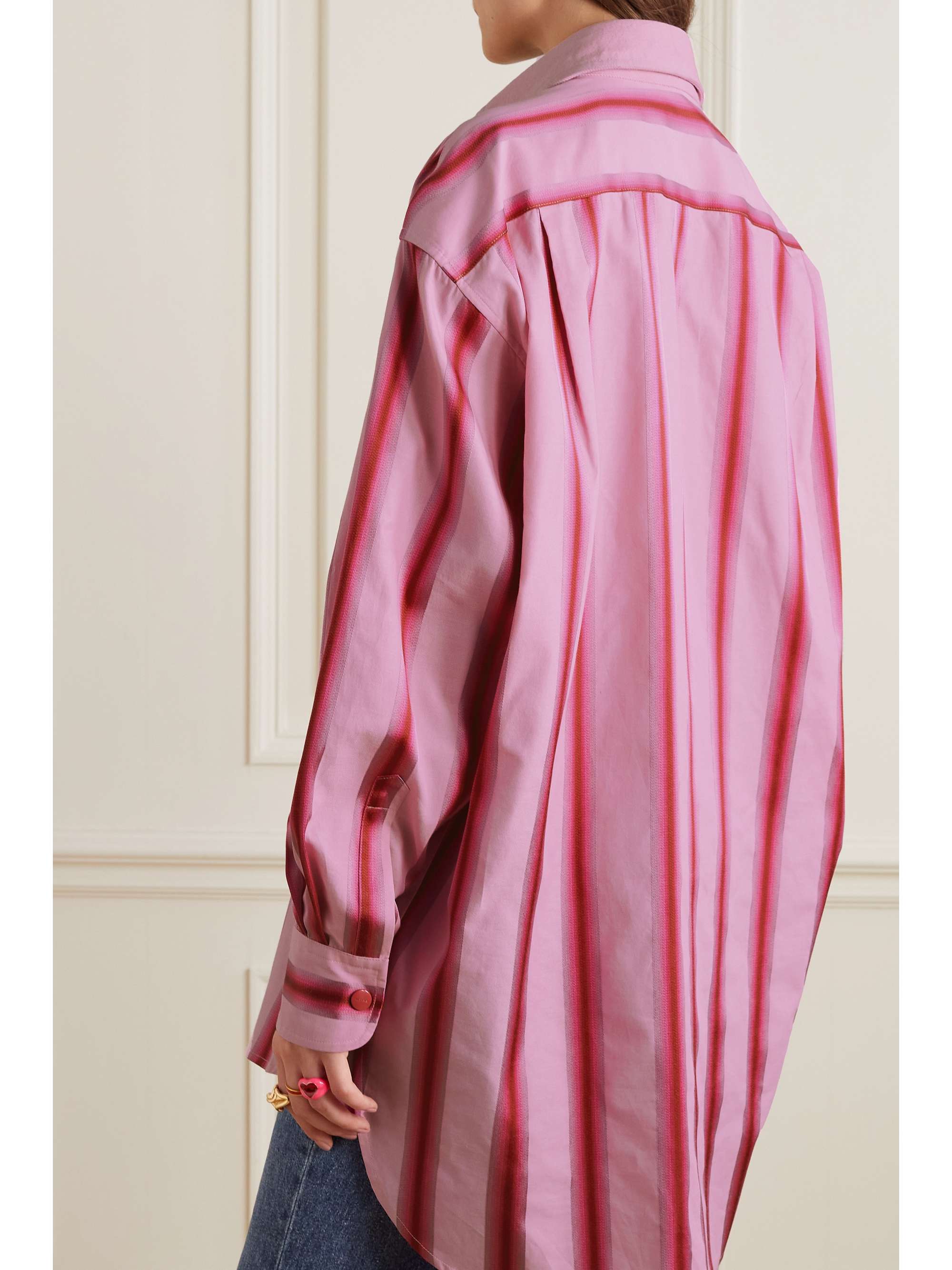 ETRO Oversized embroidered striped cotton and silk-blend shirt