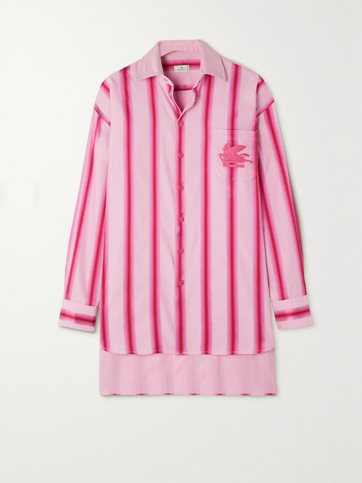 Etro - Oversized Embroidered Striped Cotton And Silk-blend Shirt - Pink