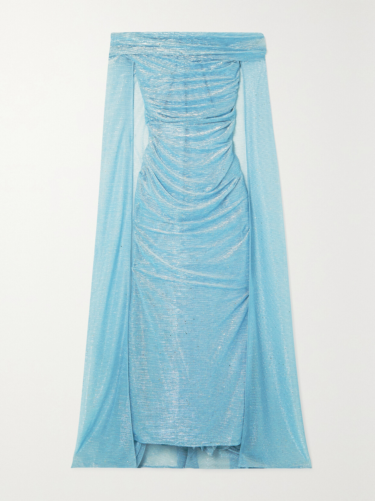 Talbot Runhof - Cape-effect Sequin-embellished Metallic Voile Gown - Blue