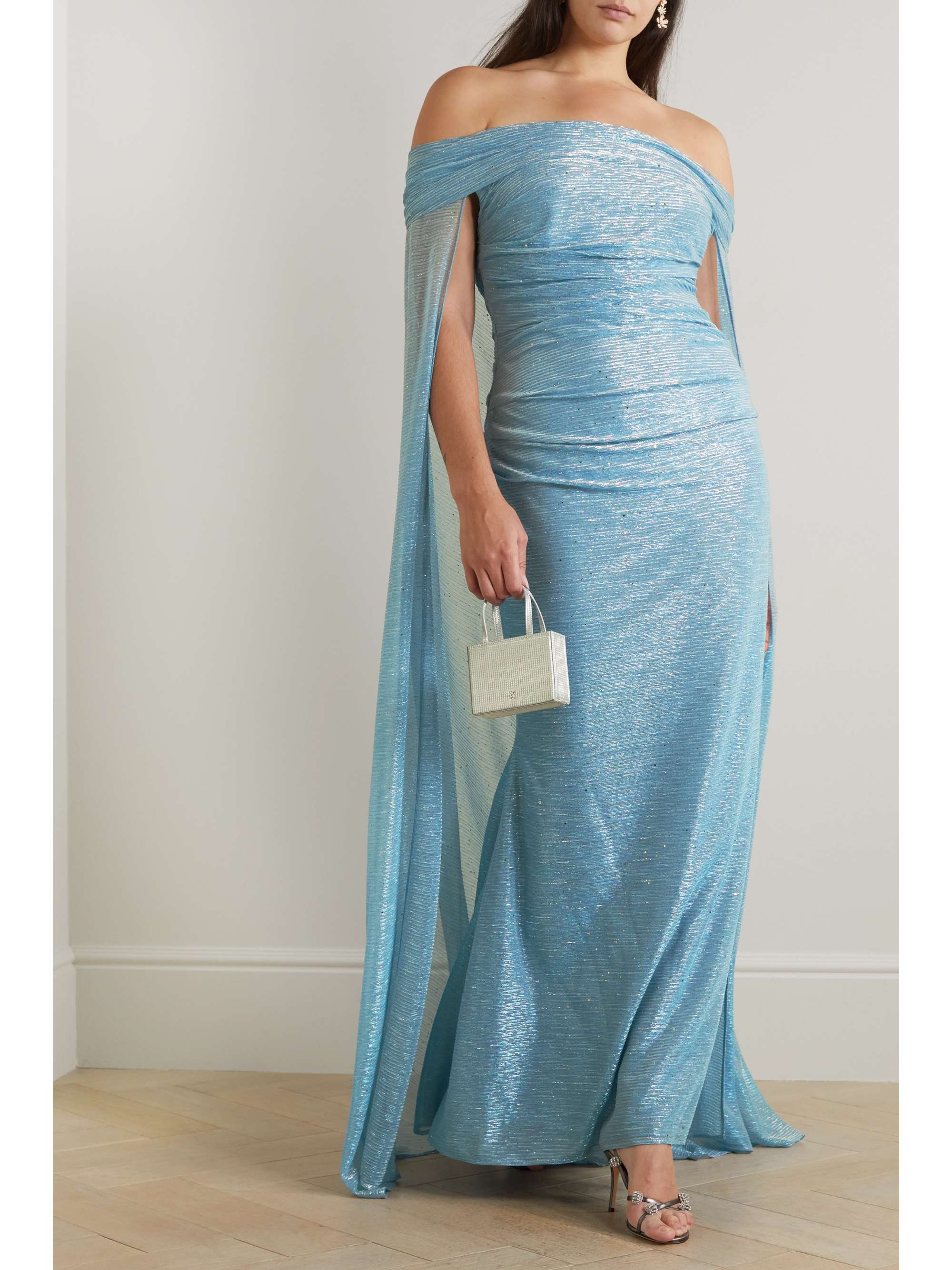 TALBOT RUNHOF Cape effect sequin embellished metallic voile gown