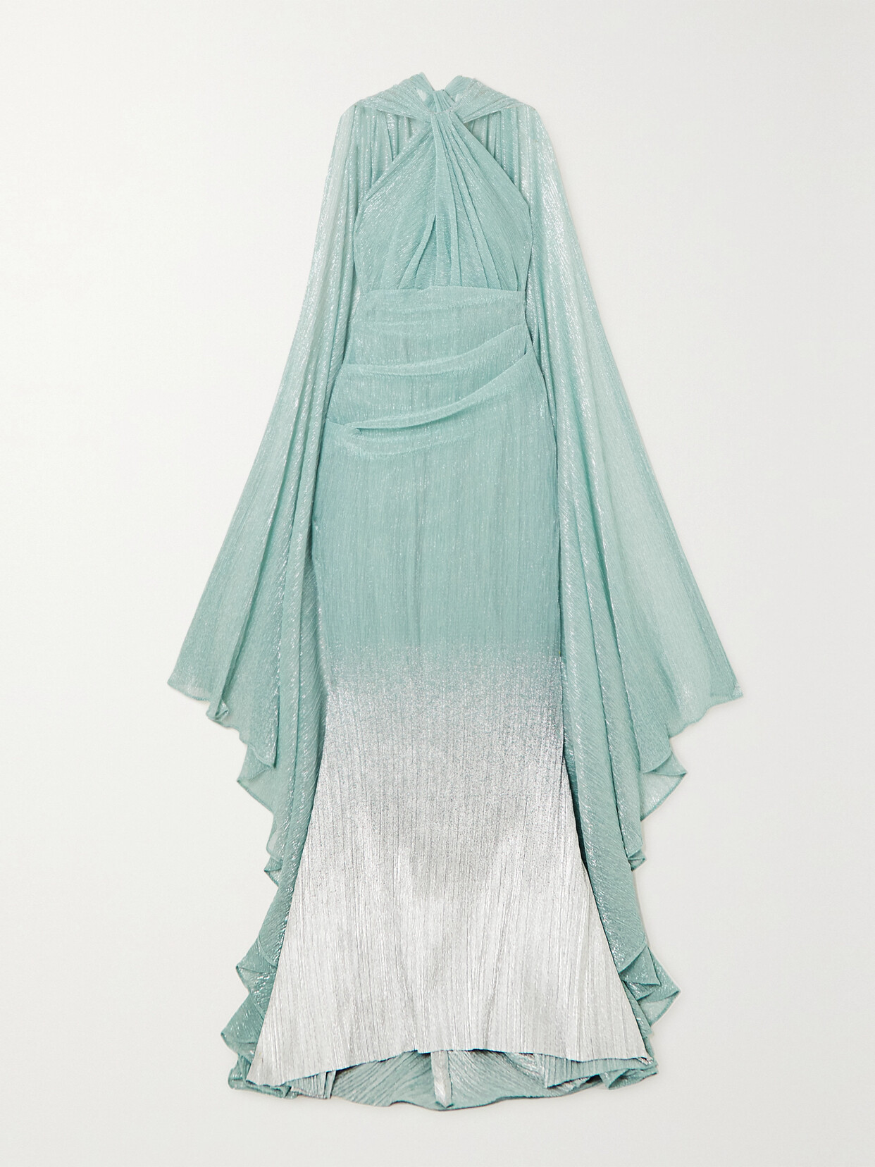 Talbot Runhof - Cape-effect Metallic Dégradé Plissé-knit Gown - Green