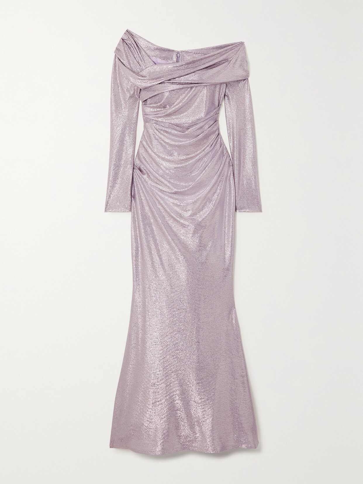 Talbot Runhof - Off-the-shoulder Draped Metallic Woven Gown - Purple