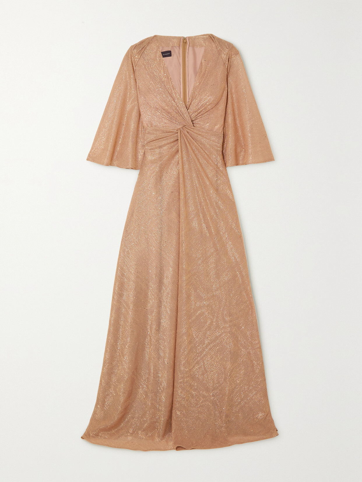 Talbot Runhof - Cape-effect Twist-front Sequin-embellished Metallic Voile Gown - Orange