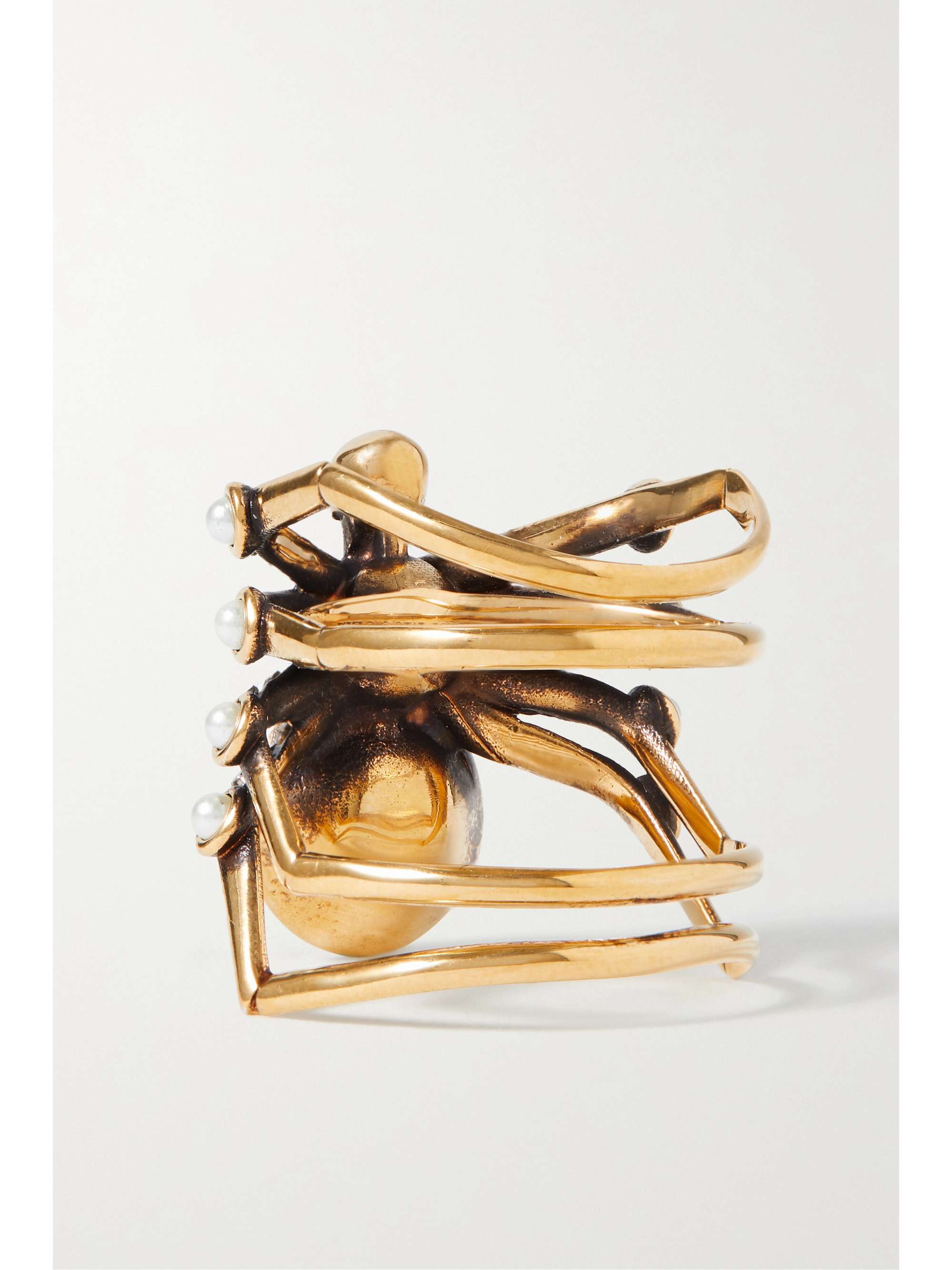 ALEXANDER MCQUEEN Spider gold-tone, crystal and faux pearl ring