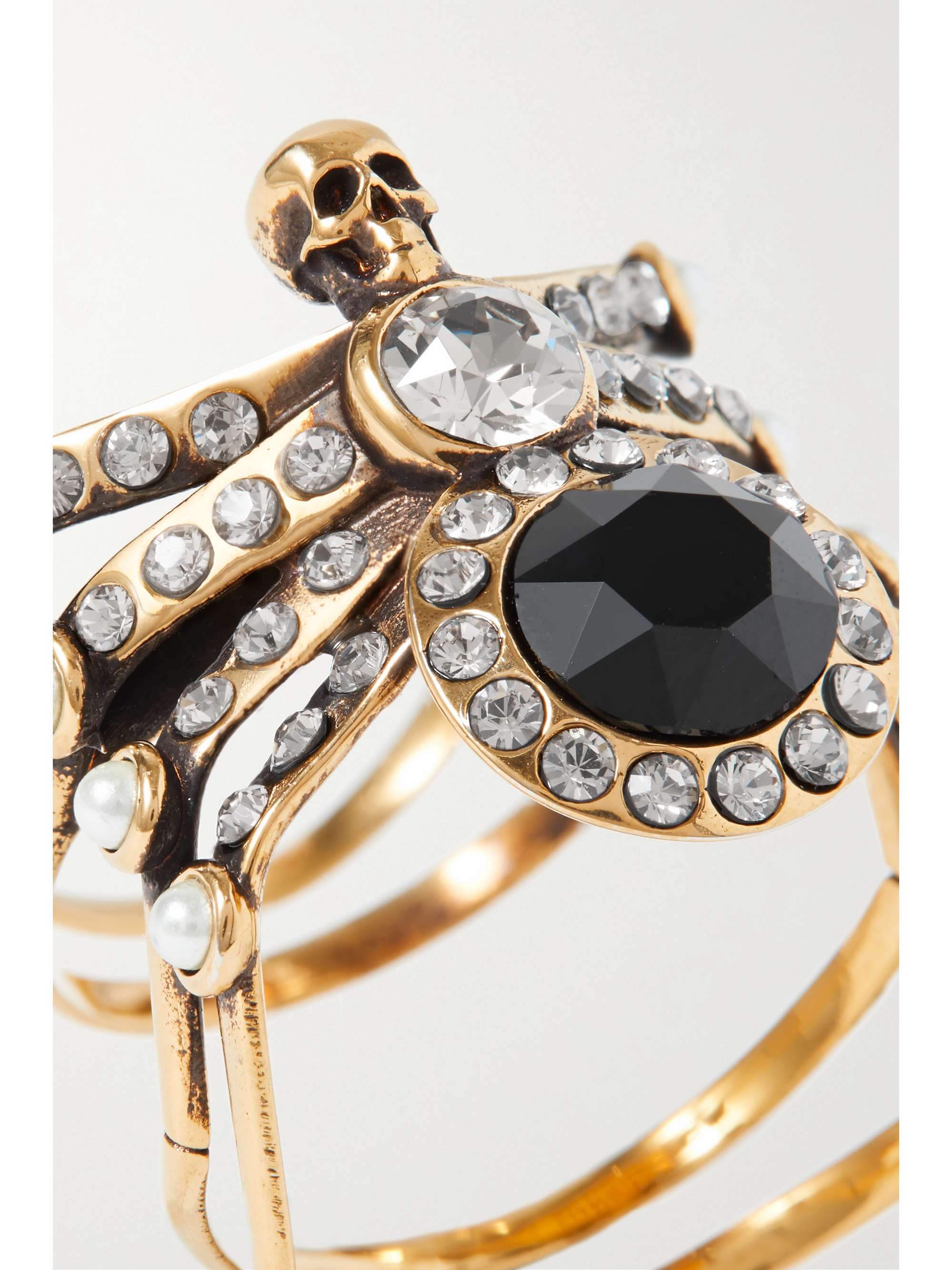 ALEXANDER MCQUEEN Spider gold-tone, crystal and faux pearl ring
