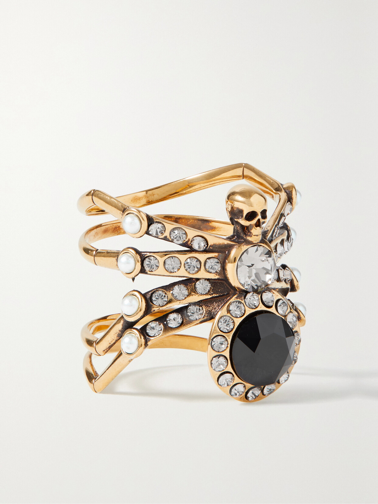 Alexander Mcqueen Spider Gold-tone, Crystal And Faux Pearl Ring