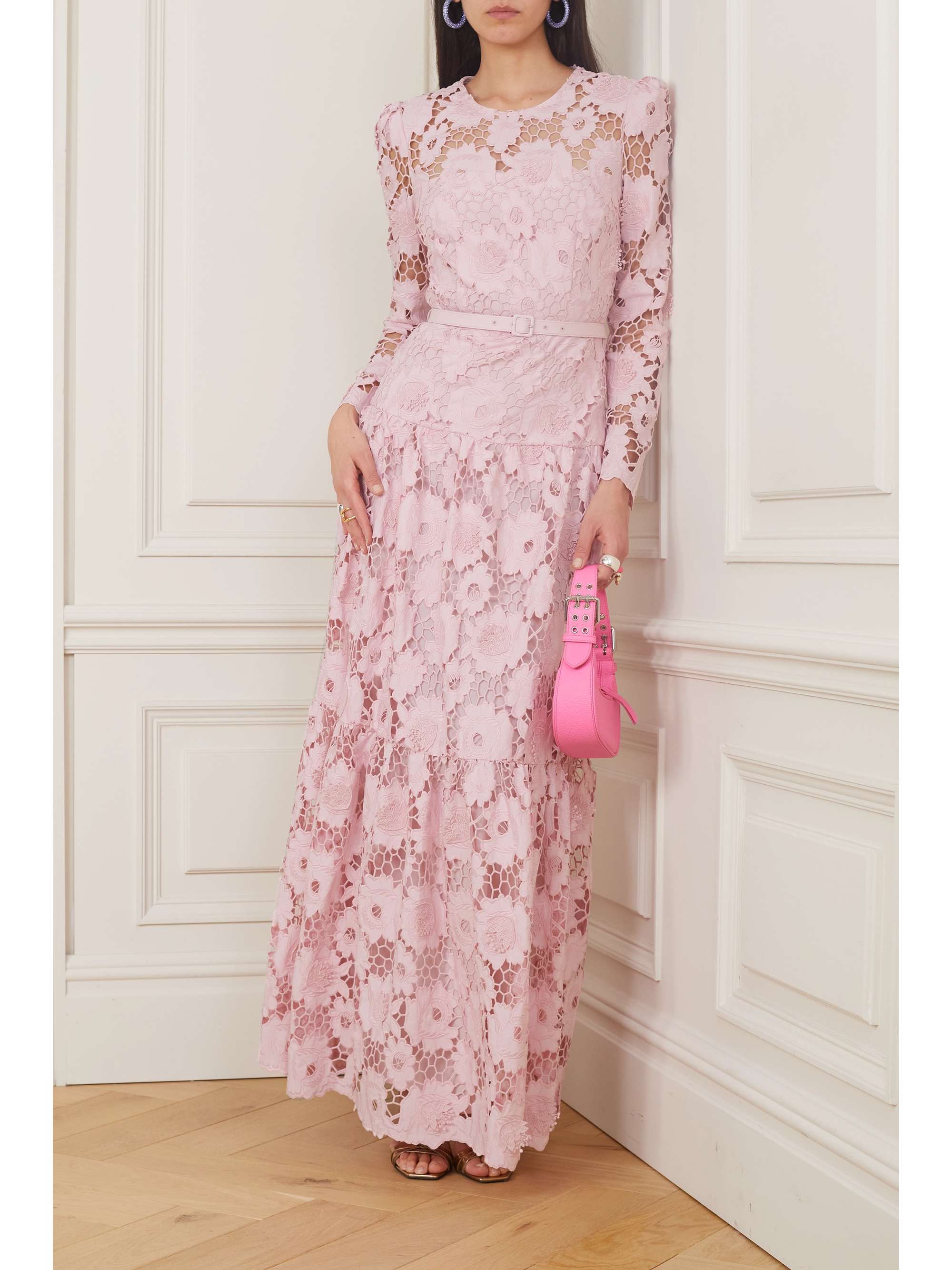 SELF-PORTRAIT Belted cotton guipure lace maxi dress | NET-A-PORTER