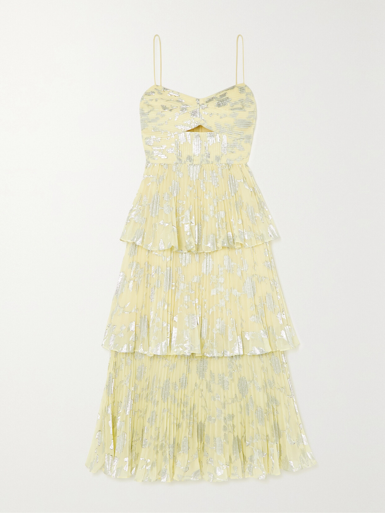 SELF-PORTRAIT TIERED PLISSÉ-CHIFFON JACQUARD MIDI DRESS