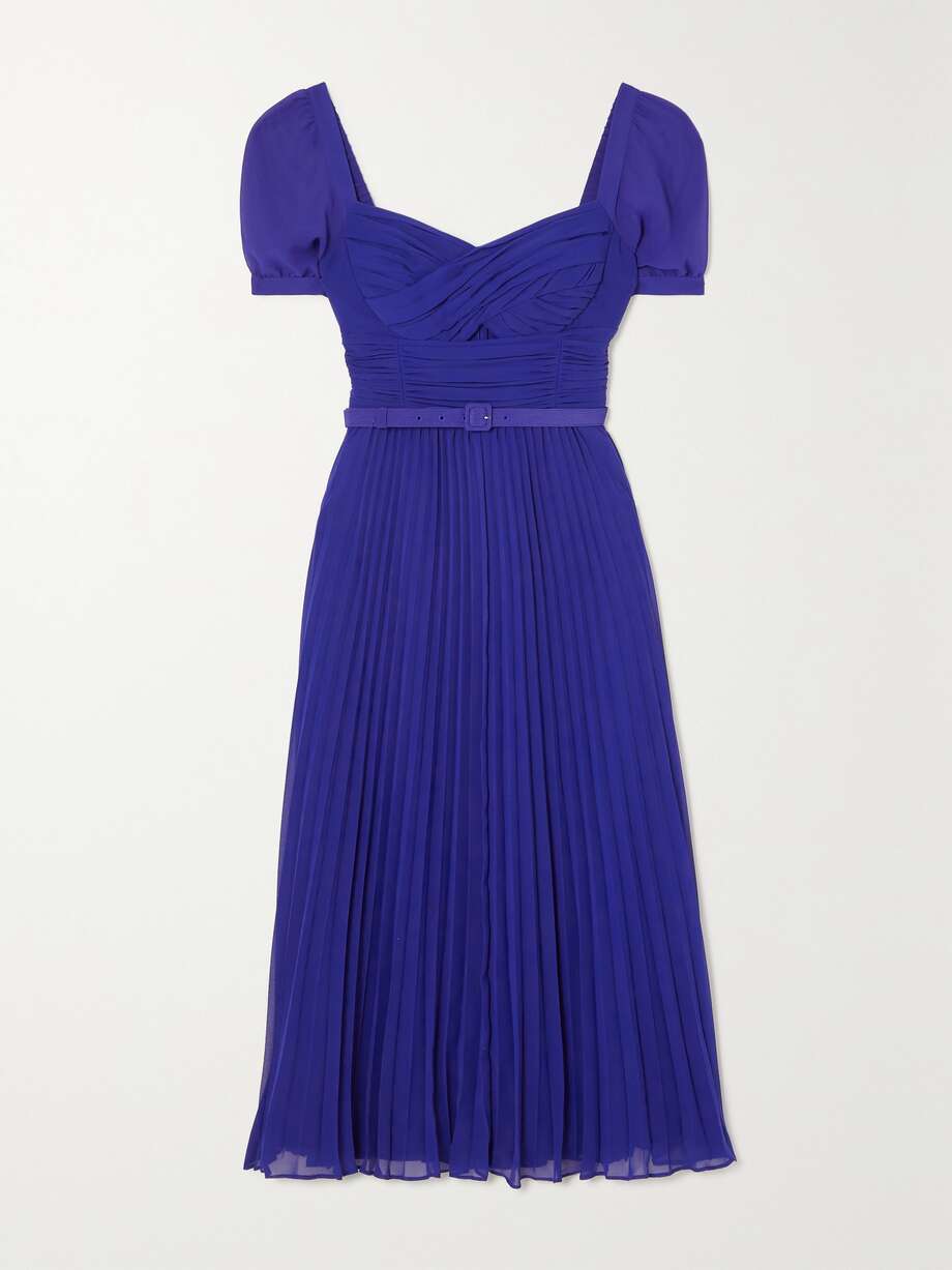 net-a-porter.com | Belted cutout pleated chiffon midi dress