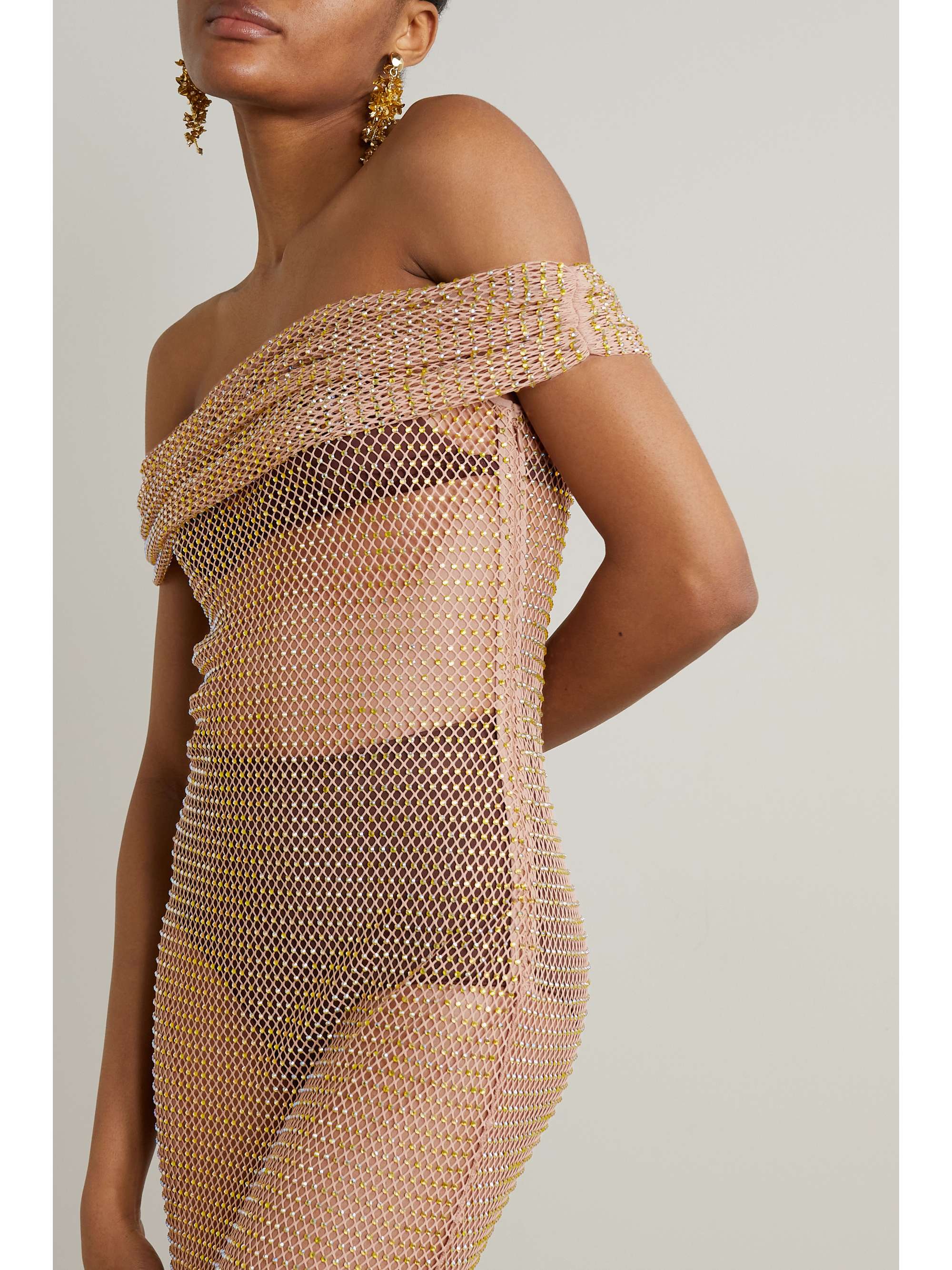 SELF-PORTRAIT Off-the-shoulder embellished macramé gown