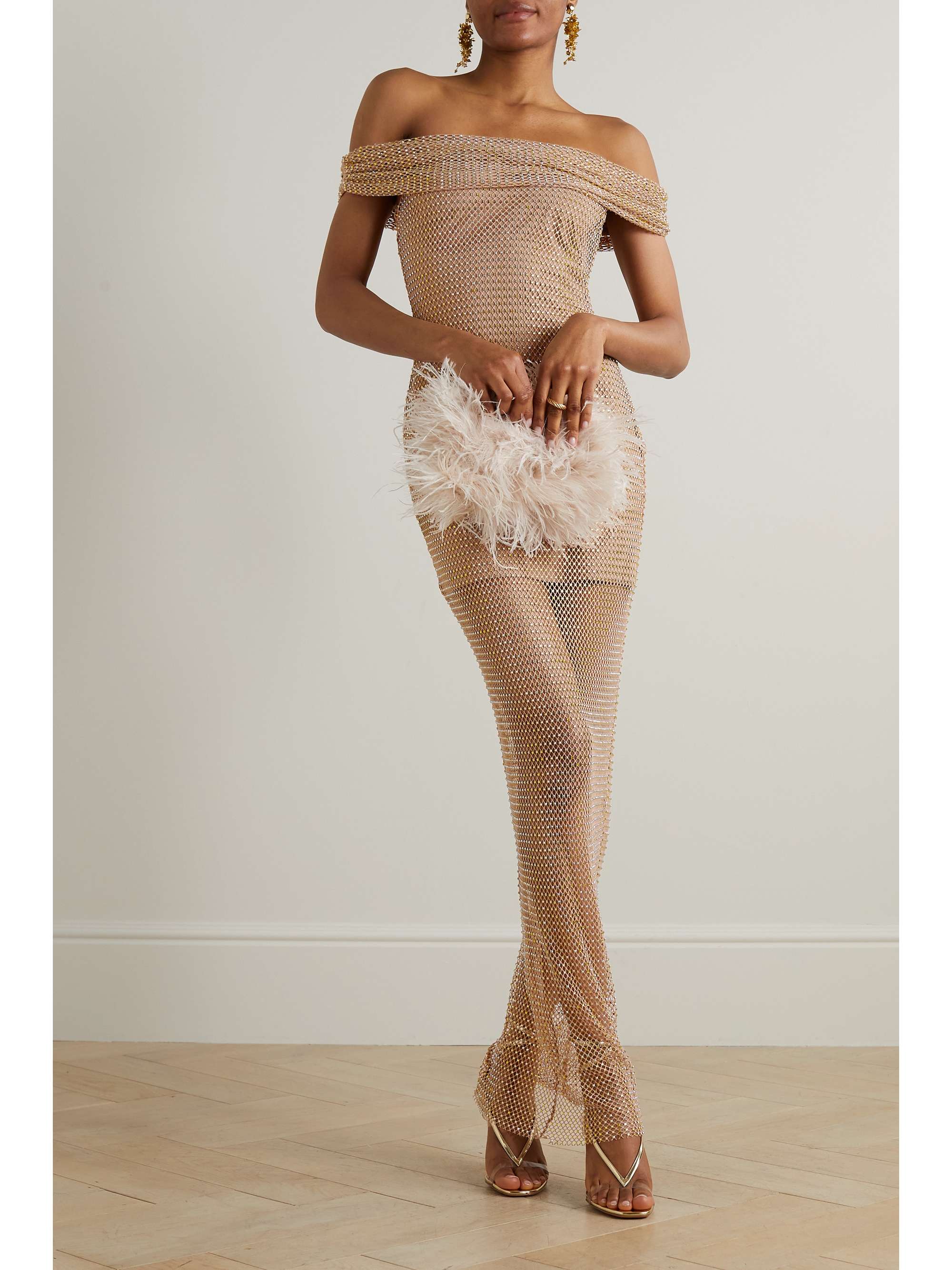 SELF-PORTRAIT Off-the-shoulder embellished macramé gown | NET-A-PORTER